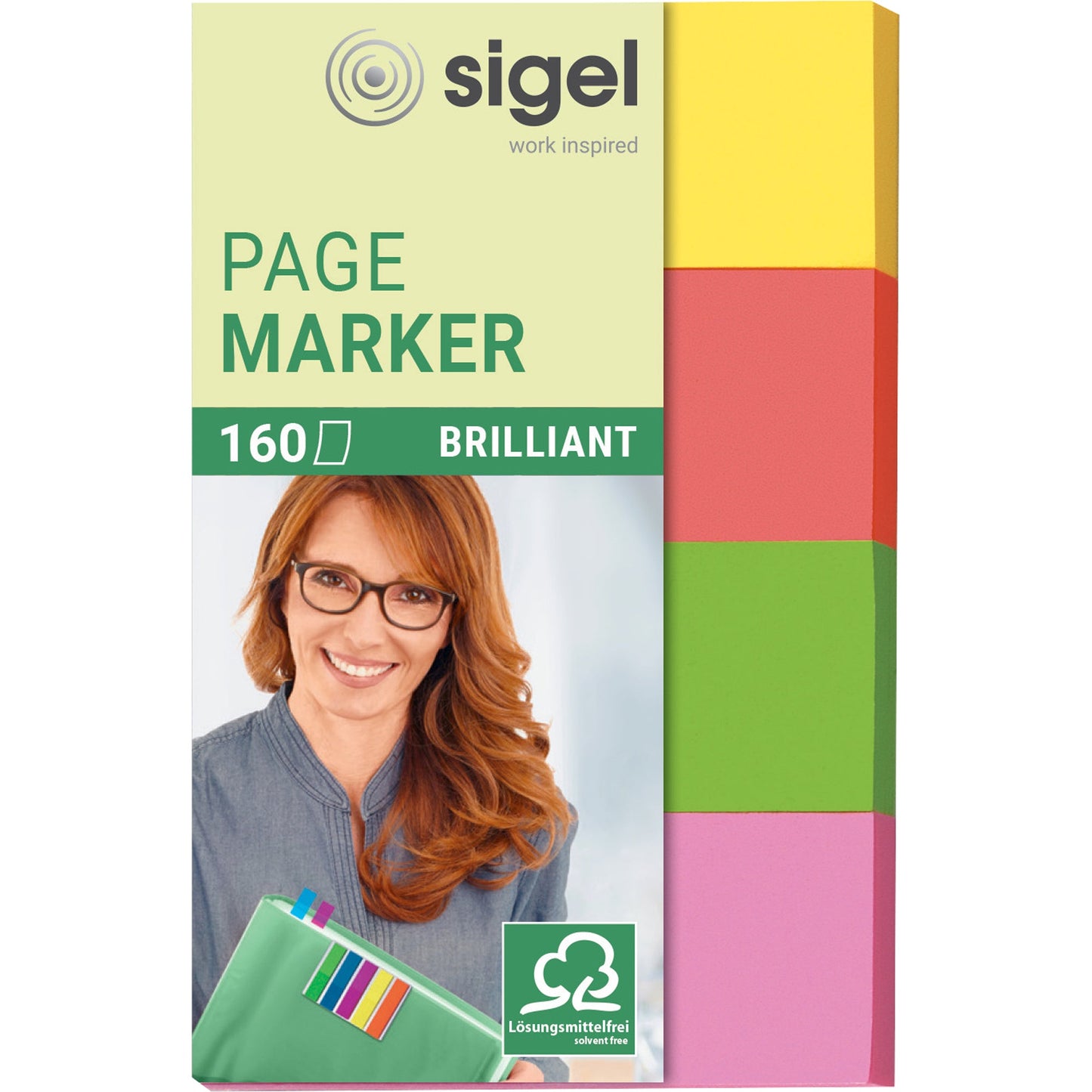 SIGEL Haftmarker Brillant 50 x 20 mm (B x H) gelb, orange, grün, pink 40 Bl./Block 4 Block/Pack.