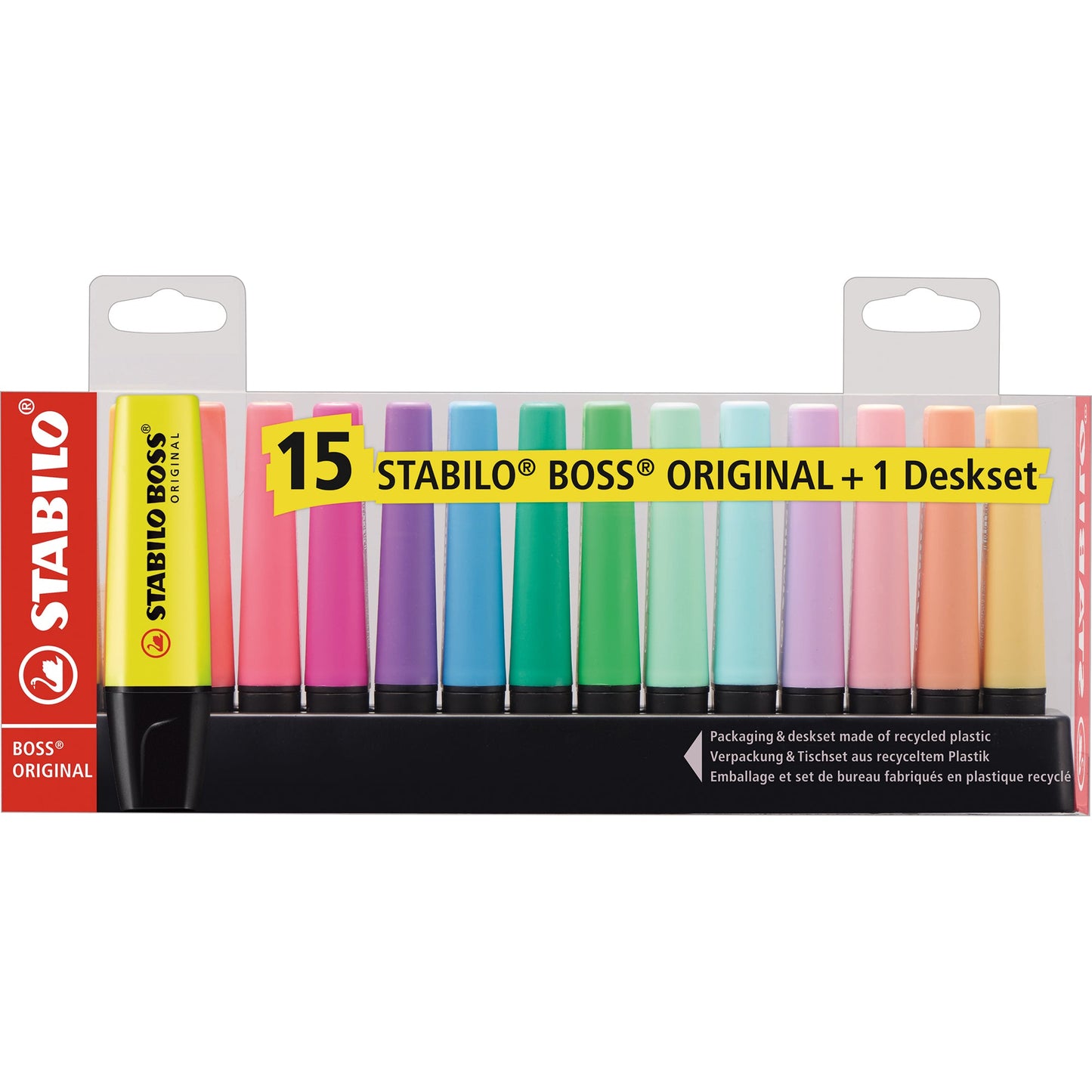STABILO® Textmarker BOSS® ORIGINAL 2-5mm farbig sortiert Keilspitze 15 St./Pack.