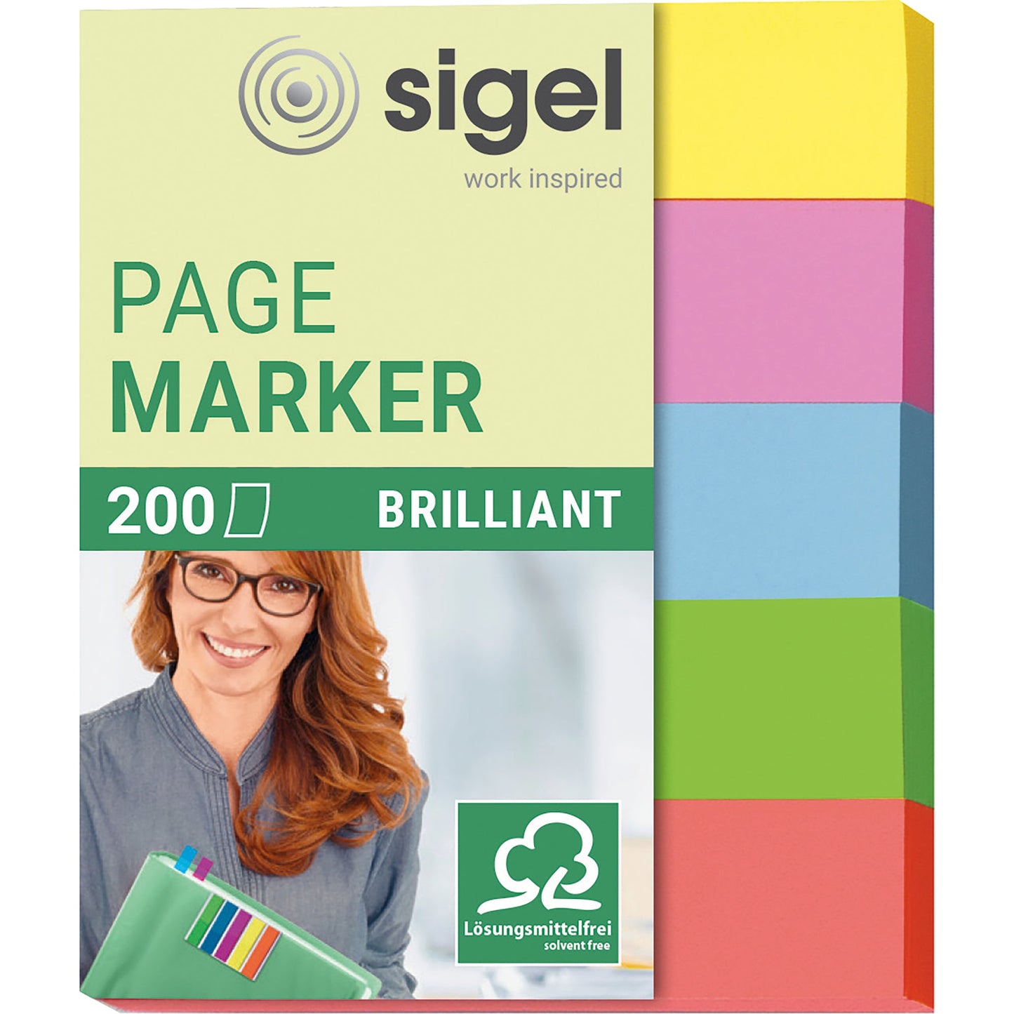 SIGEL Haftmarker Brillant 50 x 12 mm (B x H) gelb, pink, blau, grün, orange 40 Bl./Block 5 Block/Pack.