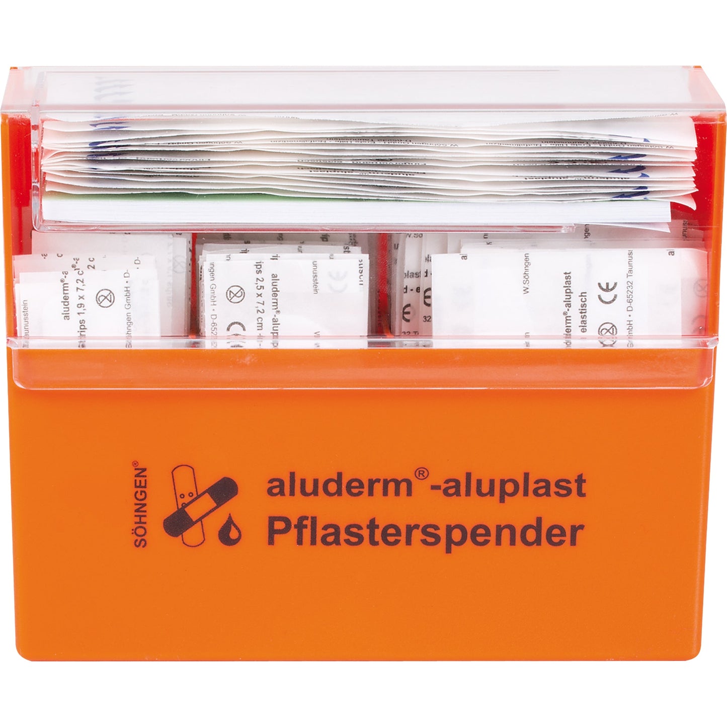 aluderm® Pflasterspender aluderm®-aluplast 16 x 12,2 x 5,7 cm (B x H x T) gefüllt ABS Kunststoff orange