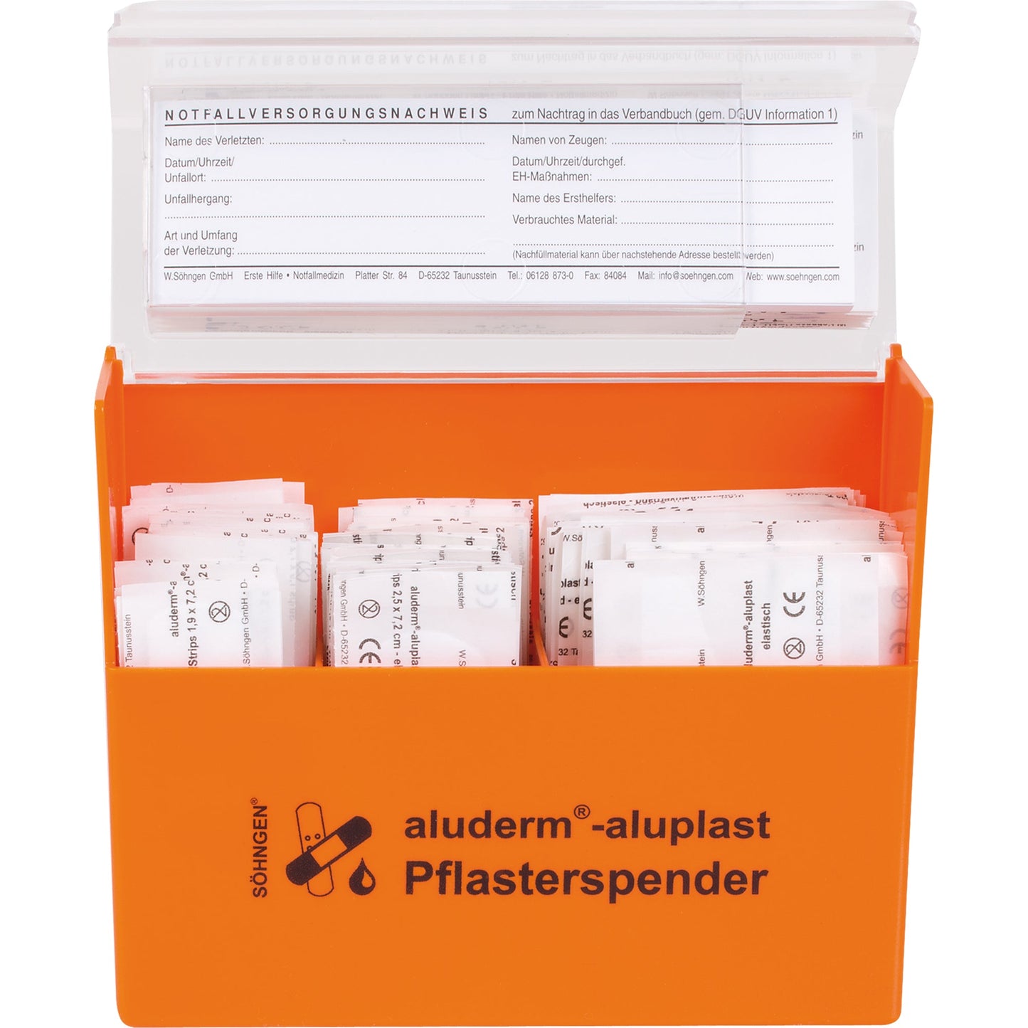 aluderm® Pflasterspender aluderm®-aluplast 16 x 12,2 x 5,7 cm (B x H x T) gefüllt ABS Kunststoff orange