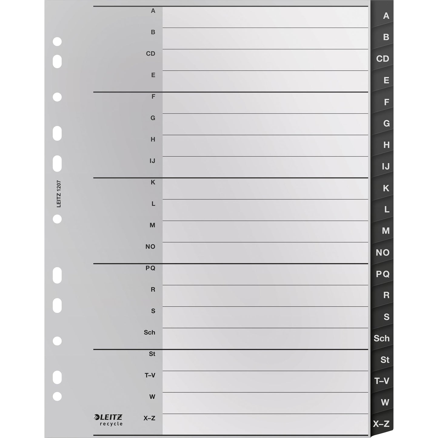 Leitz A-Z Register Recycle DIN A4, Überbreite Kunststoff, 90 % recycelt schwarz 20 Registerblätter