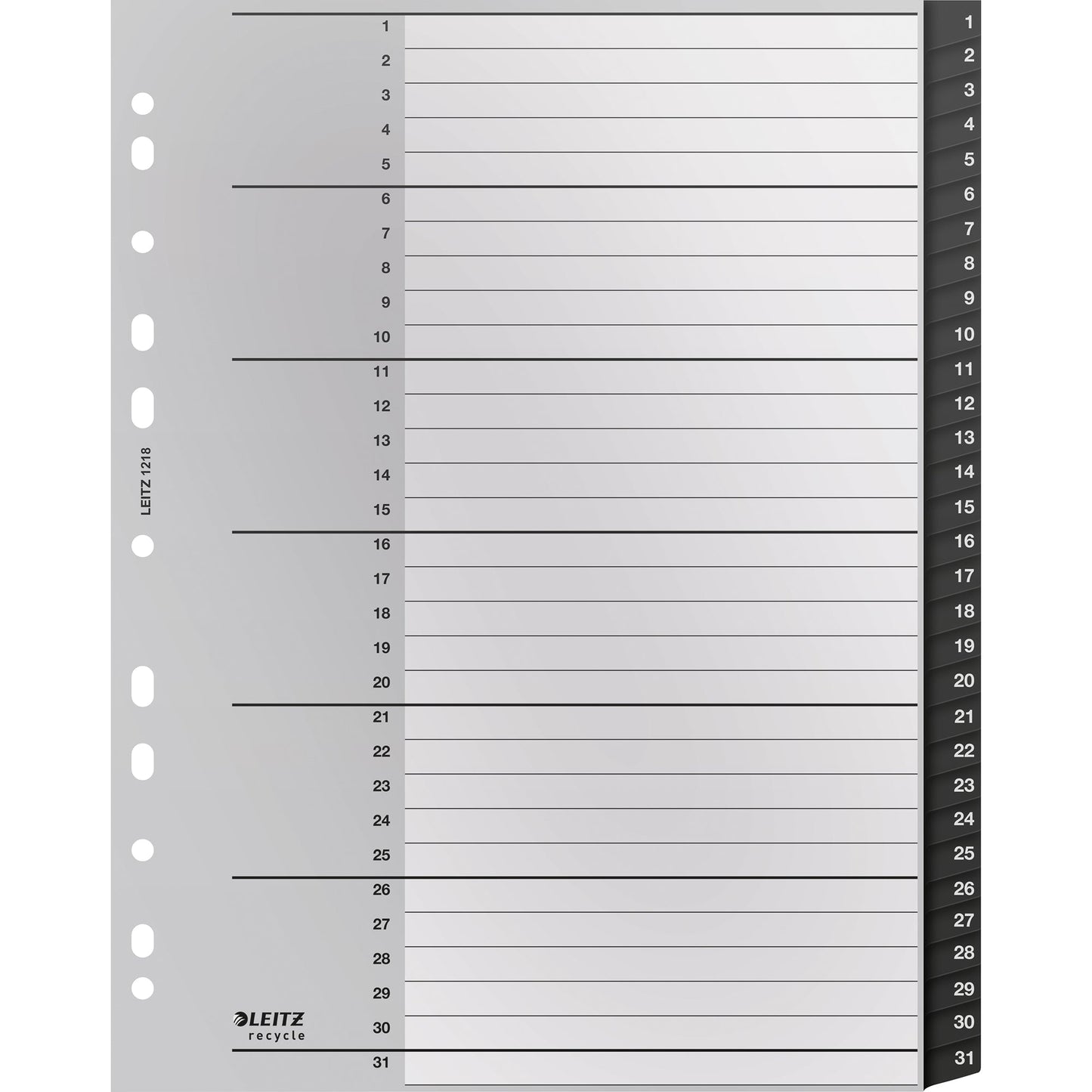 Leitz Zahlenregister Recycle DIN A4, Überbreite 1-31 Kunststoff, 90 % recycelt schwarz