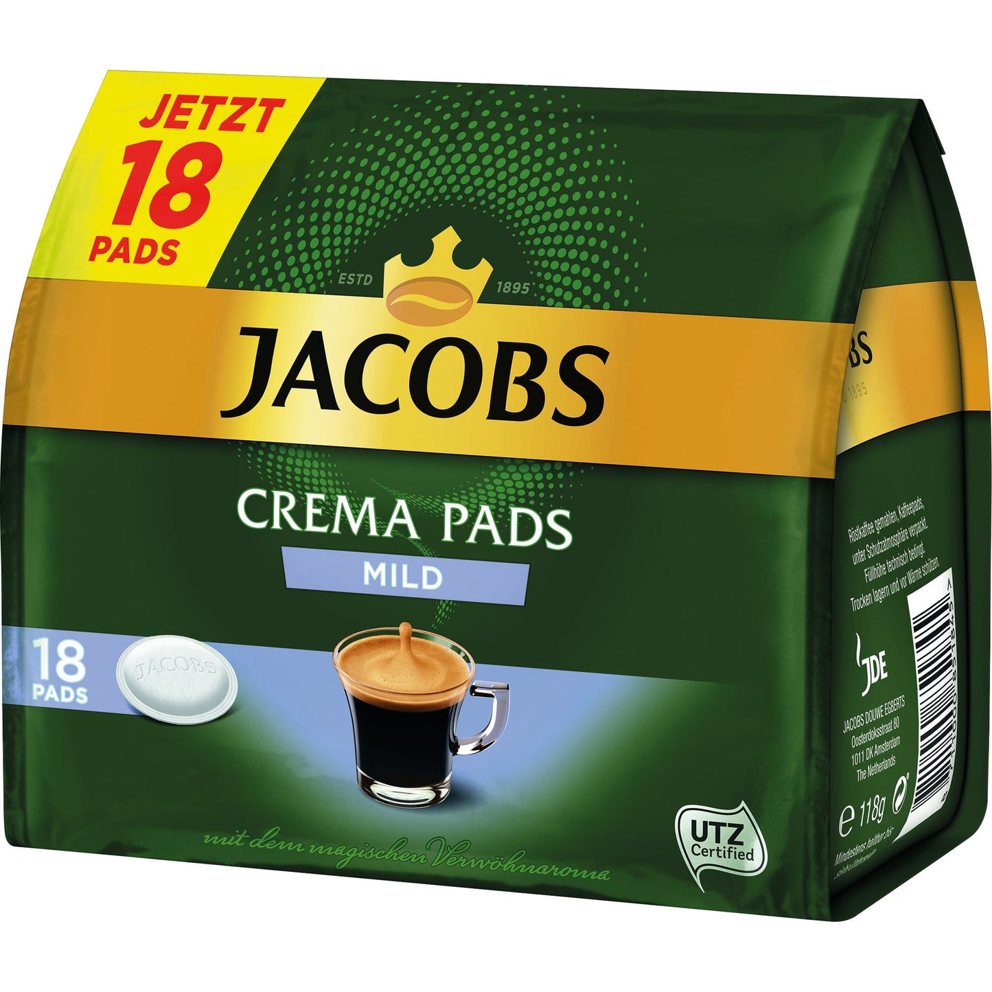 JACOBS Kaffeepads Crema Mild 18 x 6,5 g/Pack.