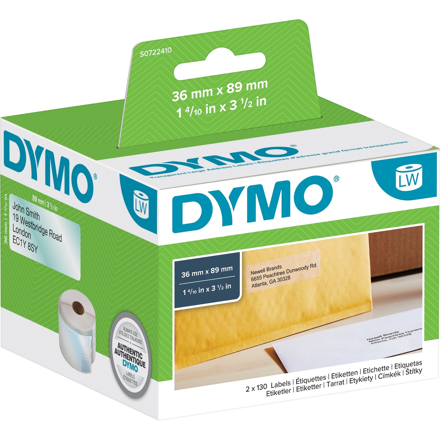 DYMO® Adressetikett 36 x 89 mm (B x H) Kunststoff transparent 260 Etik./Rl.