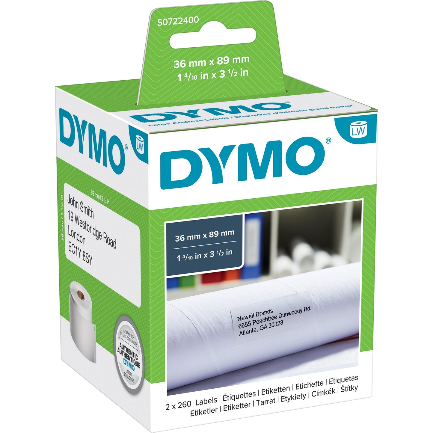 DYMO® Adressetikett 36 x 89 mm (B x H) Papier weiß 260 Etik./Rl. 2 x 260 Etik./Pack.