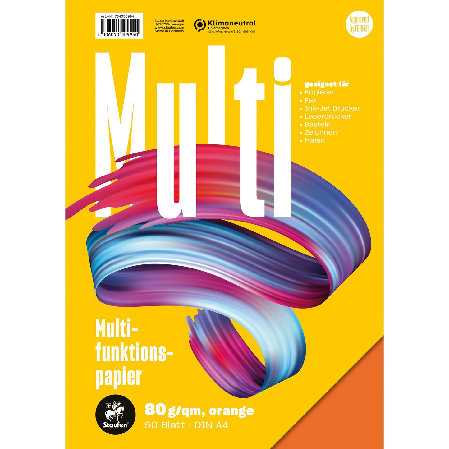 Staufen Multifunktionspapier DIN A4 80g/m² orange 50 Bl./Pack.
