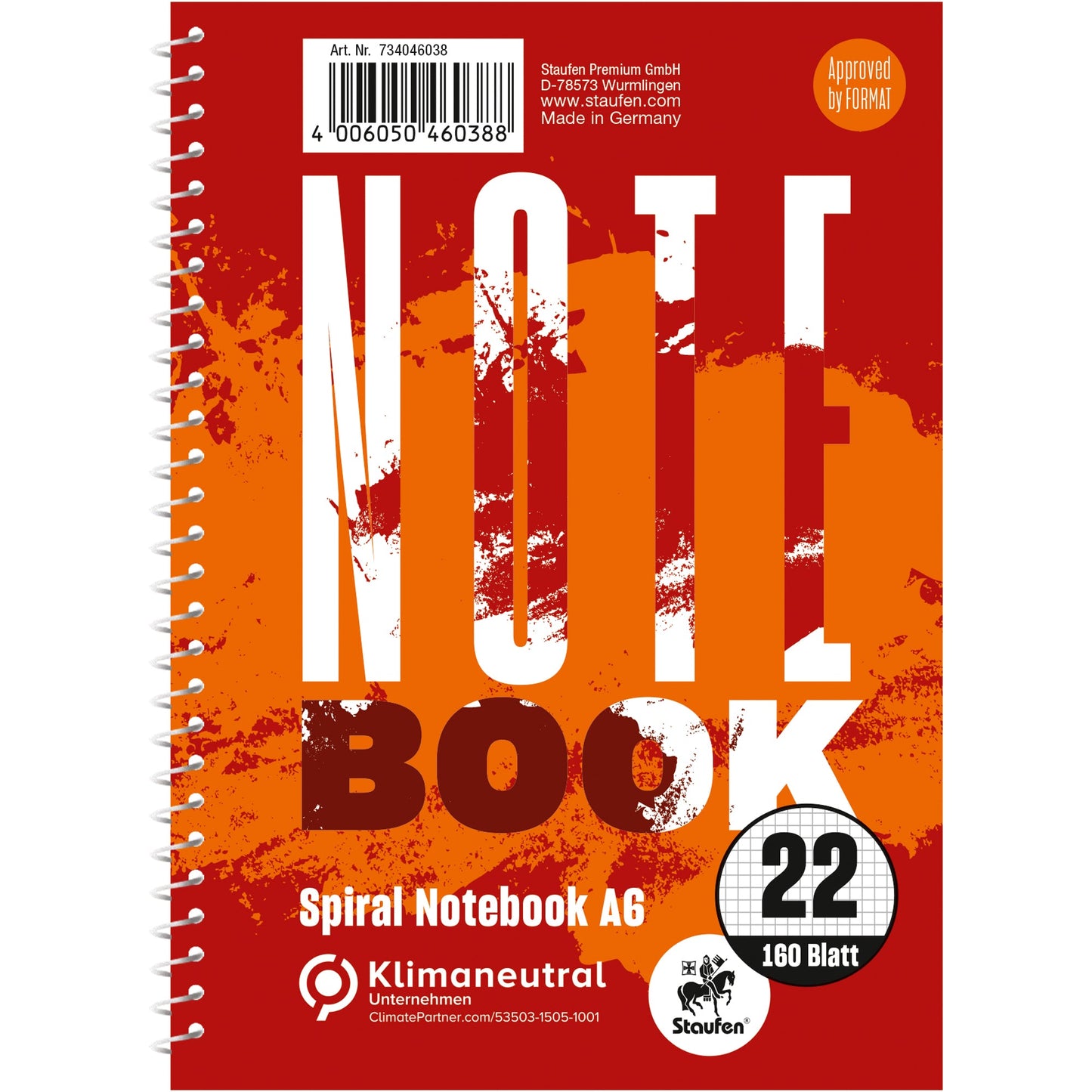 Staufen Collegeblock Notebook DIN A6 kariert 70g/m² rot 160 Bl.