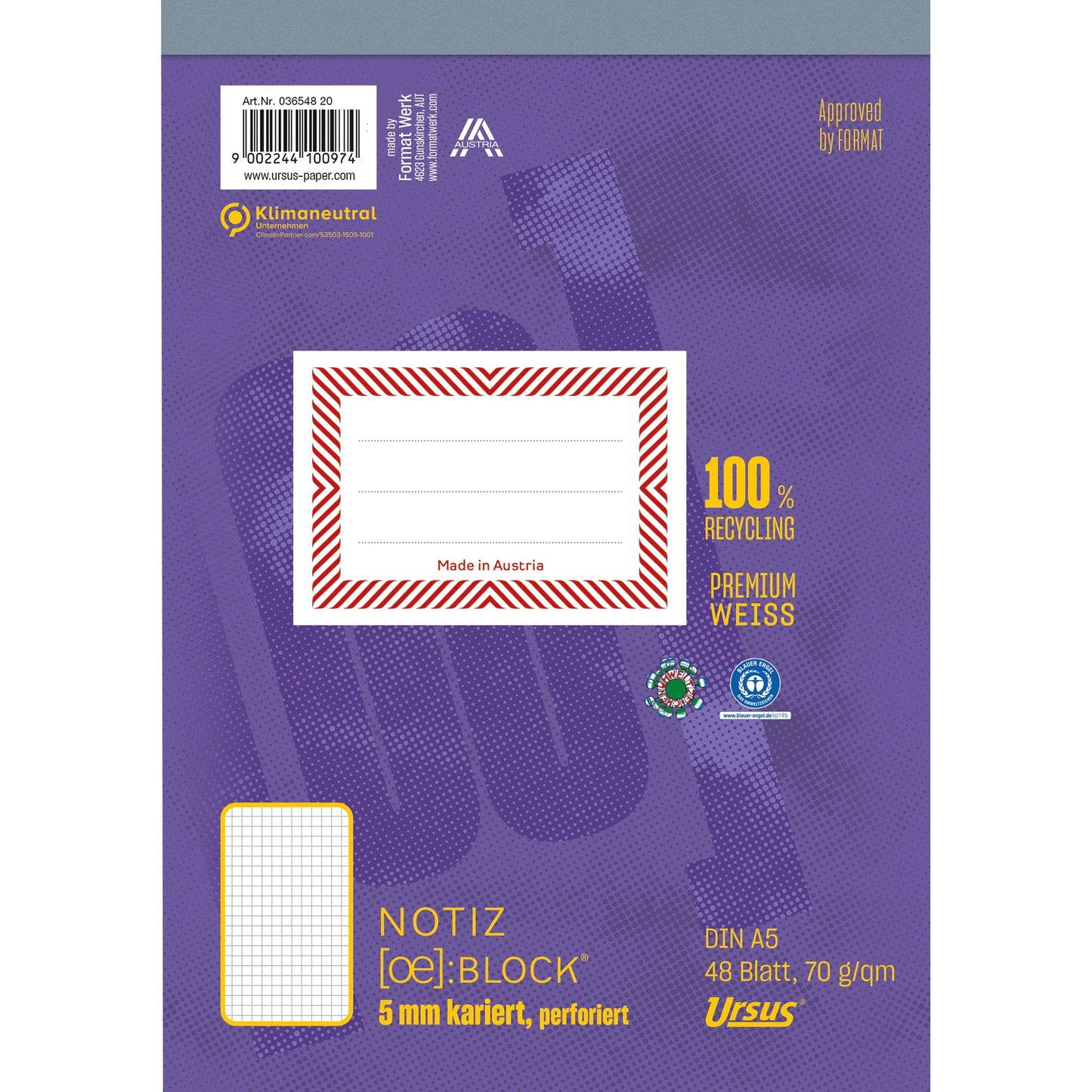 Ursus Staufen Notizblock Green DIN A5 kariert 48 Bl.