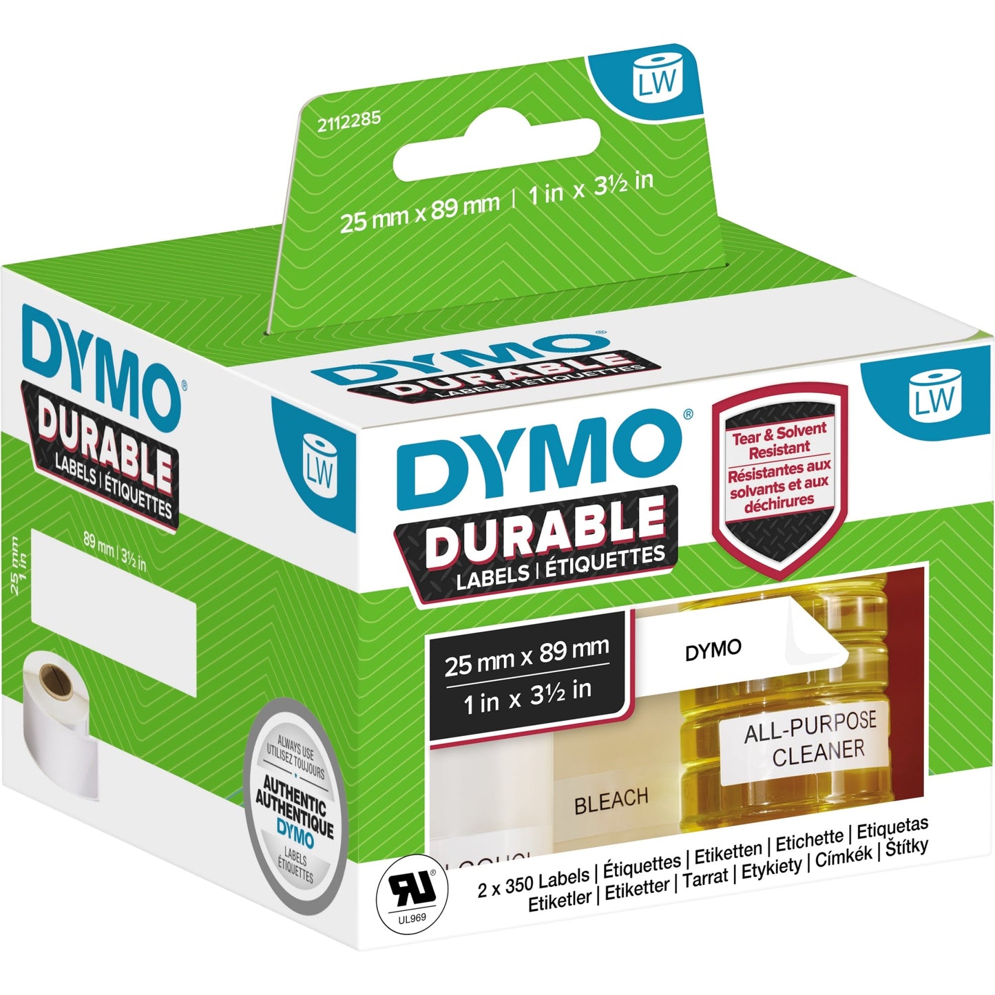 DYMO® Hochleistungsetikett Original LW 25 x 89 mm (B x H) Polypropylen weiß 350 Etik./Rl. 2 x 350 Etik./Pack.