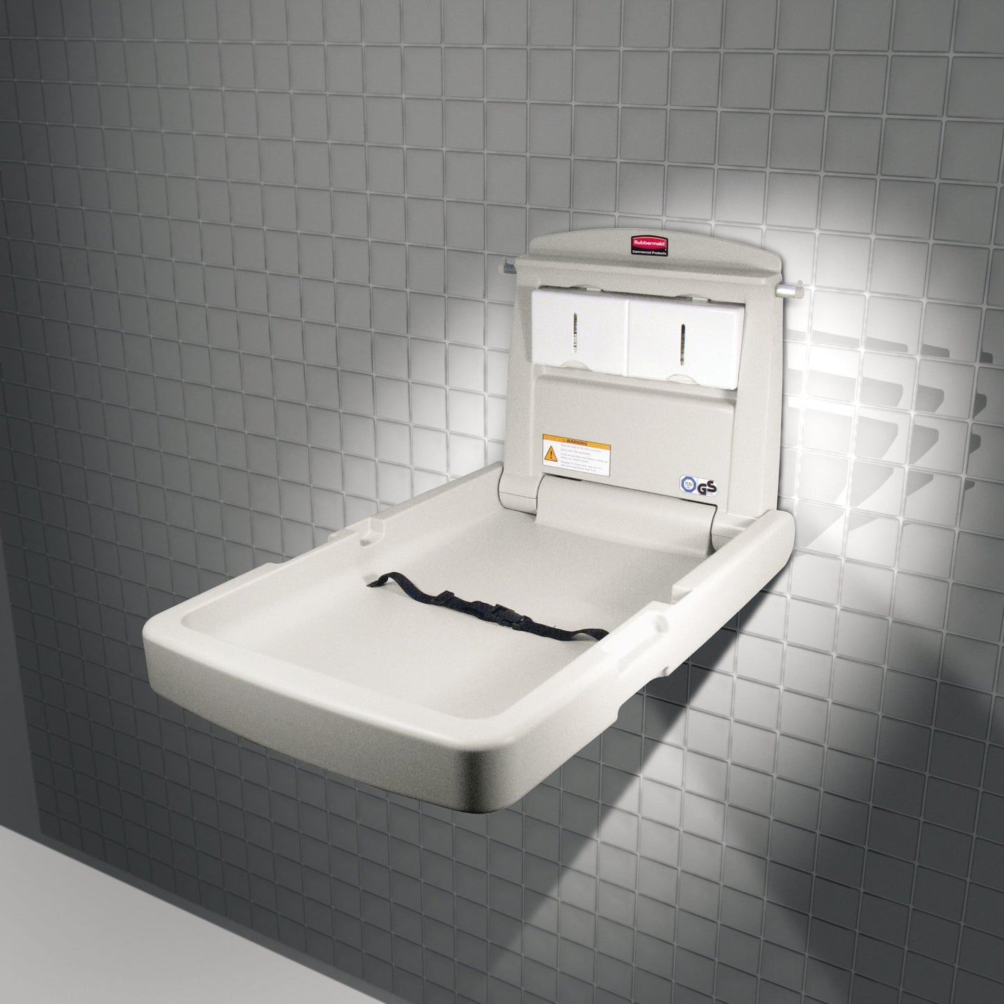 Rubbermaid Wickelstation Vertikal 10,16 x 58,42 x 86,61 cm (B x H x T) zusammenklappbar Polypropylen hellplatin