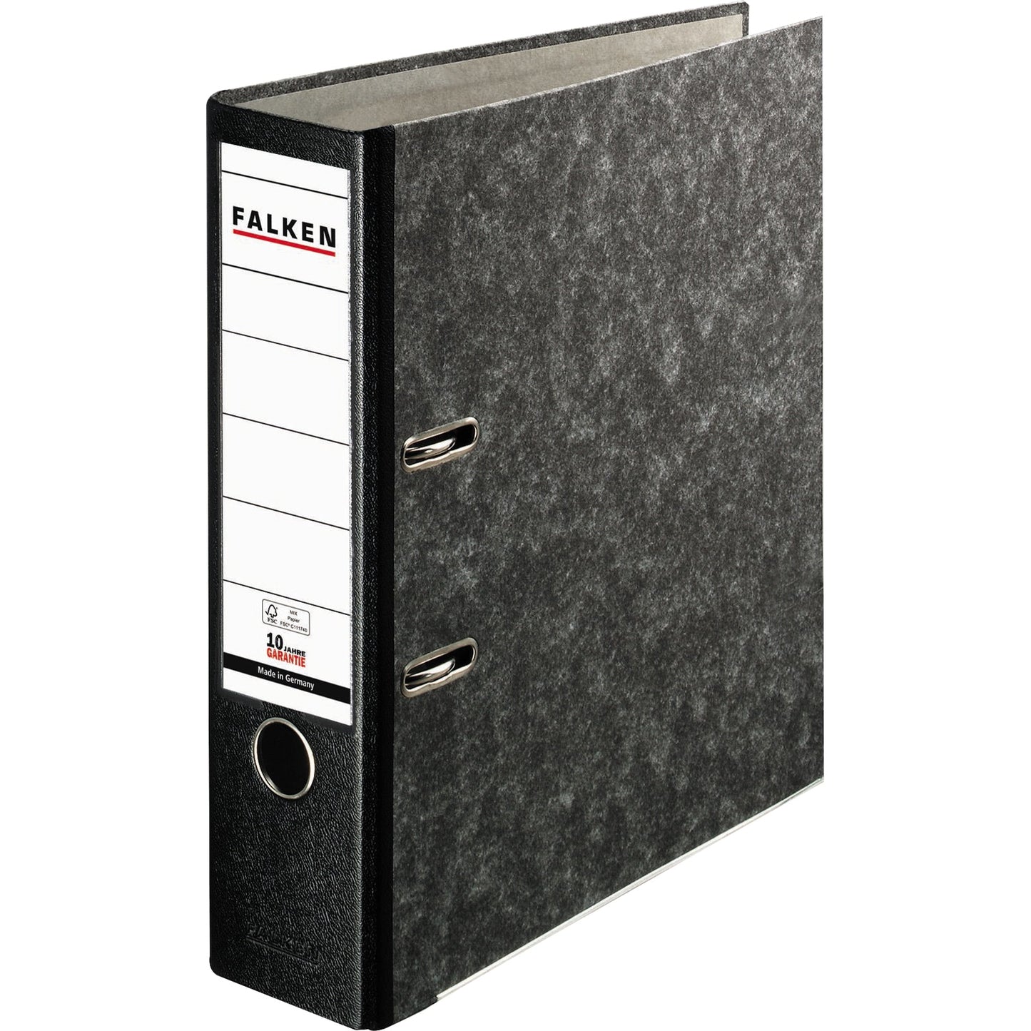 Falken Ordner Recycling Plus 80mm DIN A4 Rückenschild: einsteckbar mit Schlitzen Werkstoff: Pappe Material außen: Papier Material innen: Papier schwarz