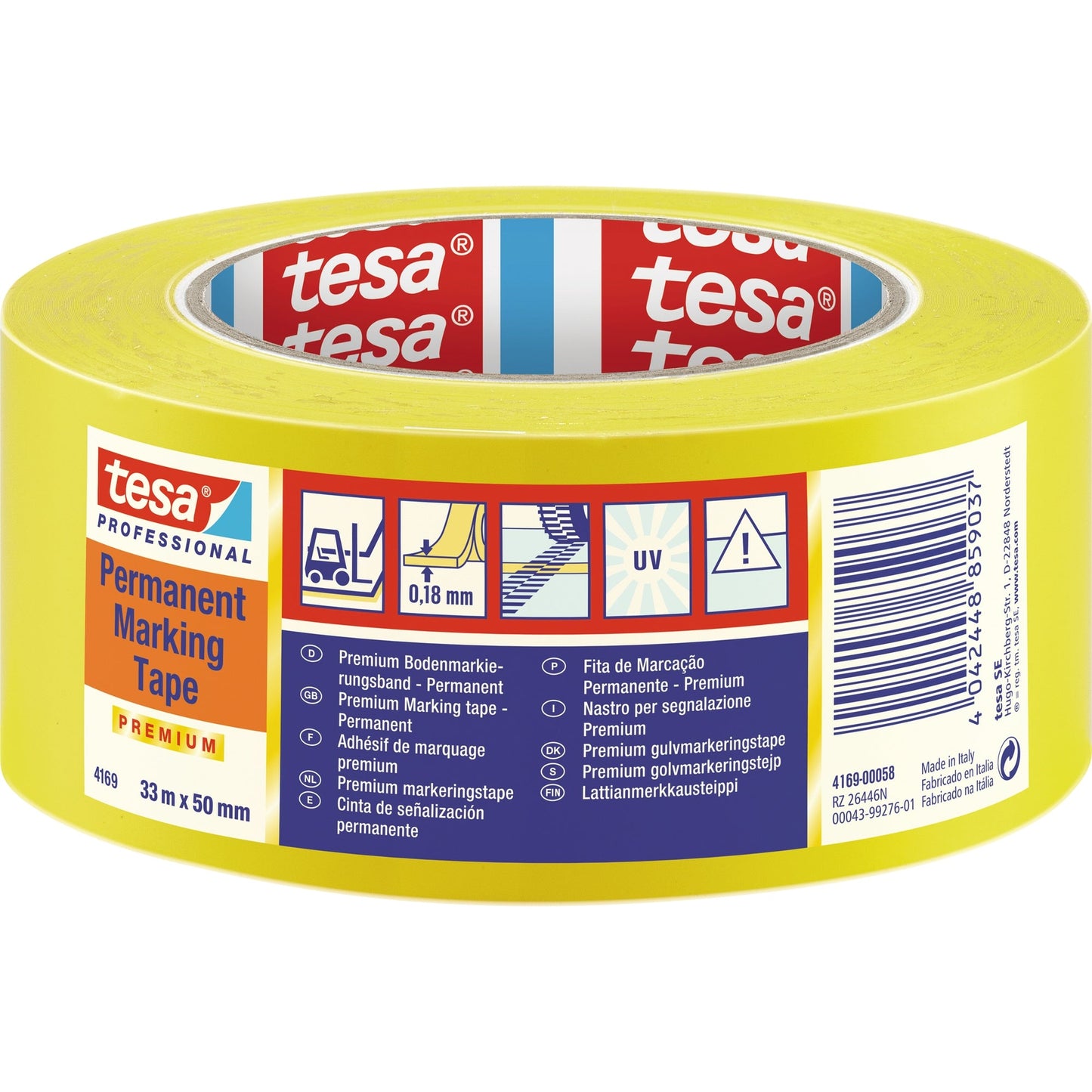 tesa® Signalklebeband Professional 4169 50 mm x 30 m (B x L) Weich-PVC gelb