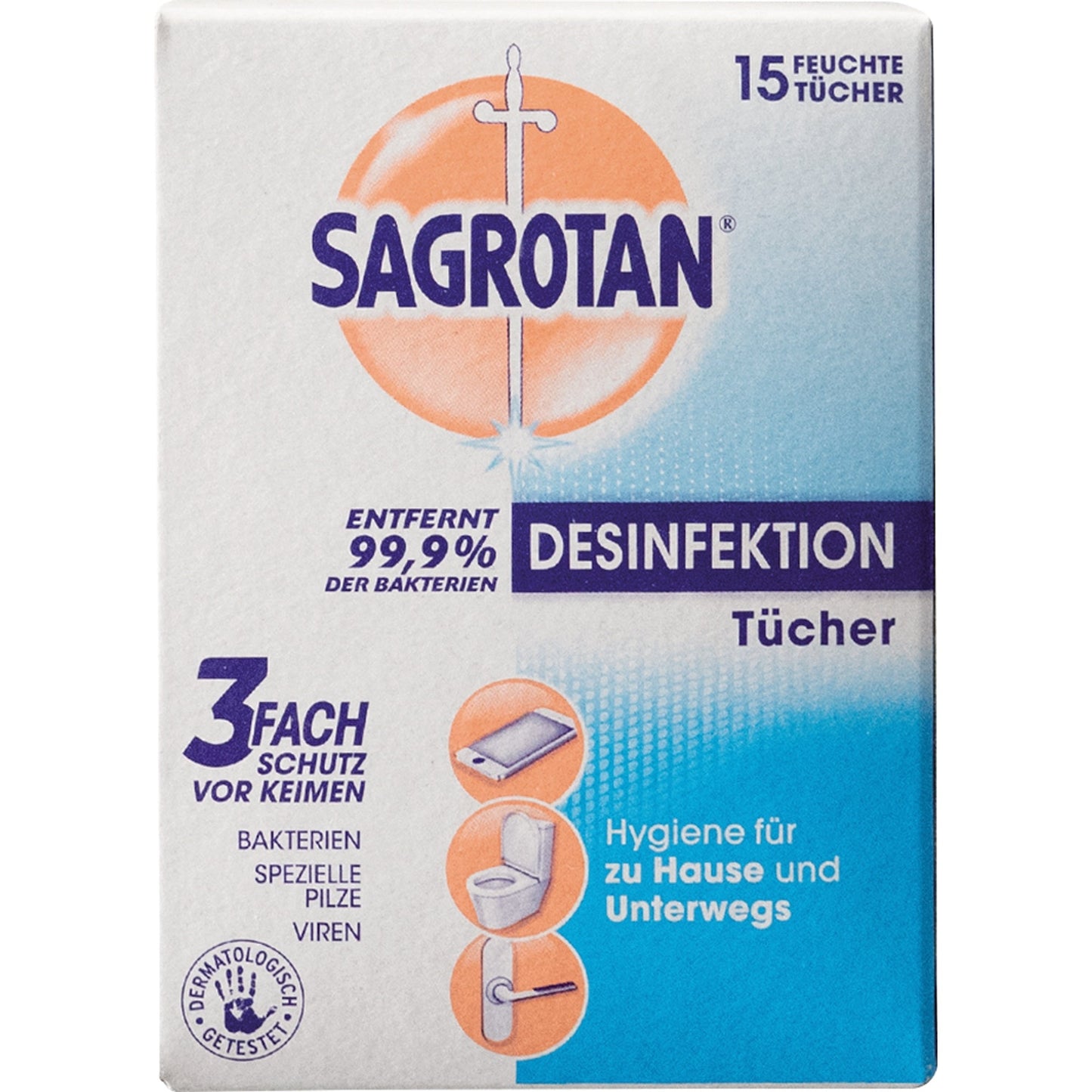Sagrotan Desinfektionstücher Oberfläche alkoholfrei dermatologisch getestet antibakteriell Bakterien, spezielle Pilze, Viren 8 15 St./Pack.