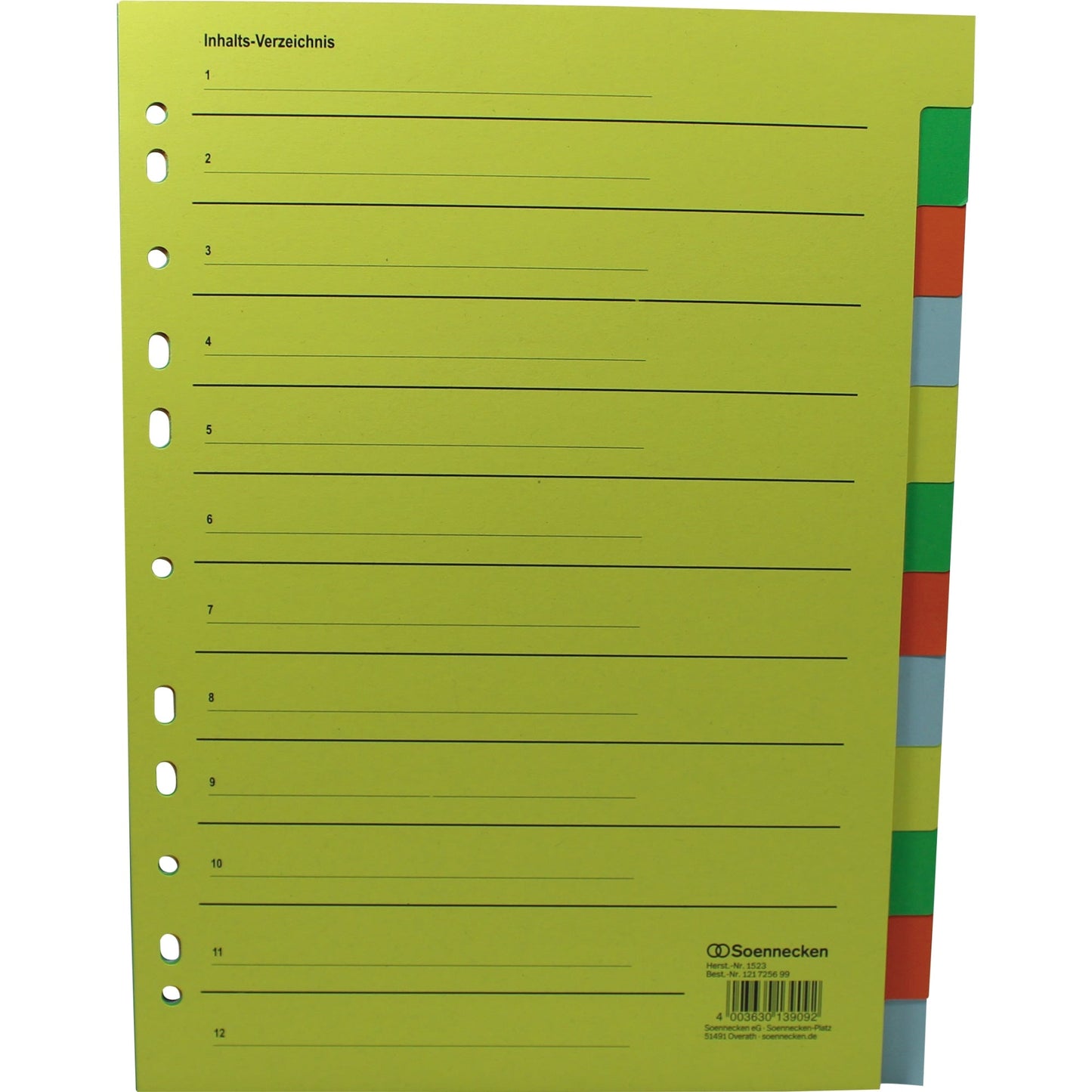 Soennecken Ordnerregister DIN A4 blanko Recyclingkarton mehrfarbig 12 Registerblätter