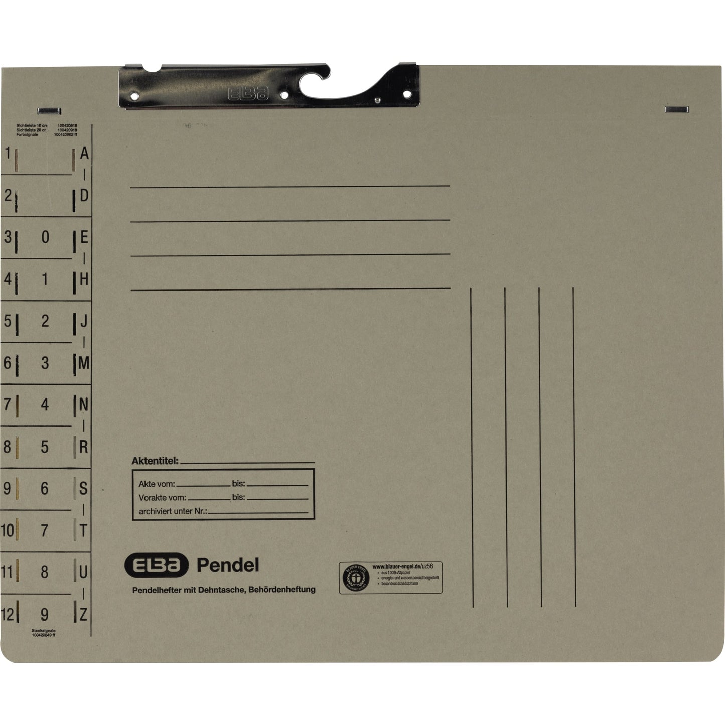 ELBA Pendelhefter DIN A4 320g/m² Amtsheftung mit Organisationsaufdruck Manilakarton, recycelt grau