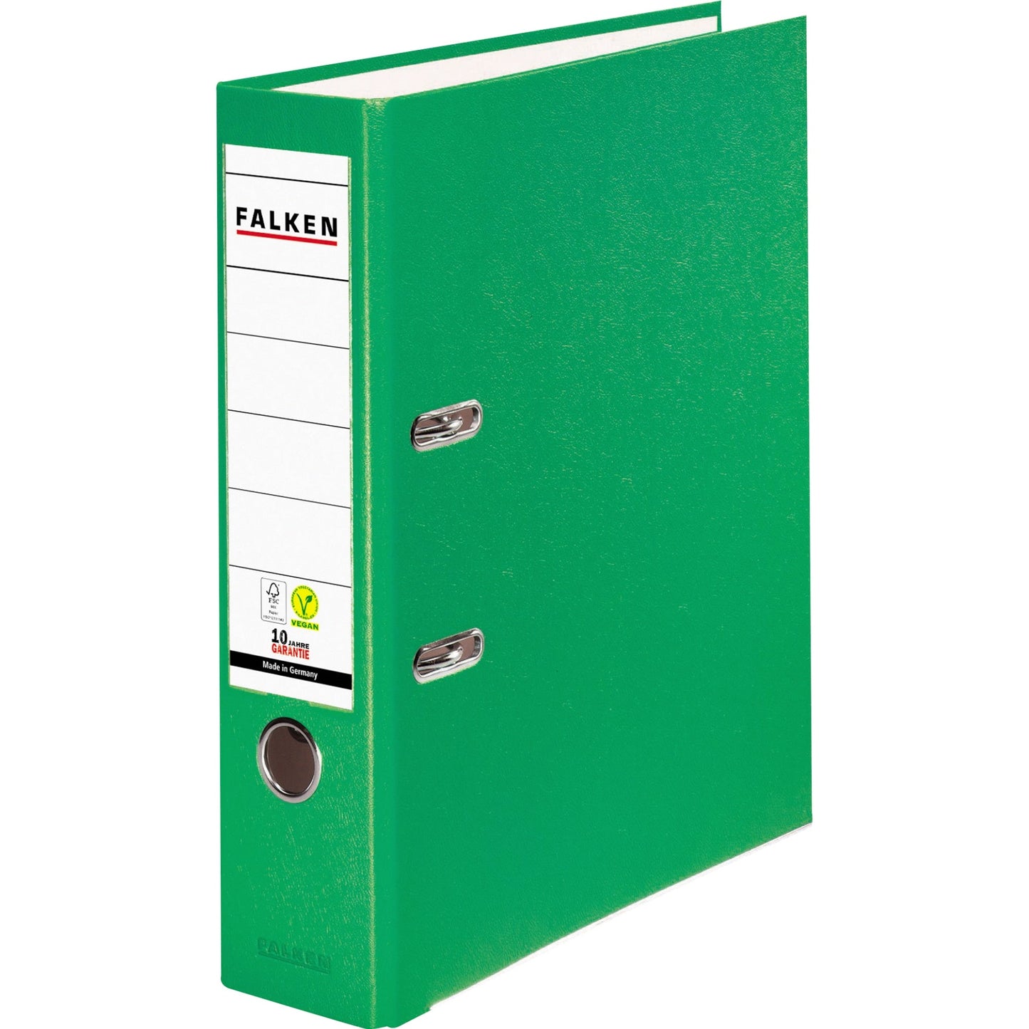 Falken Ordner Color Vegan 80mm DIN A4 Rückenschild: einsteckbar mit Schlitzen Werkstoff: Pappe Material außen: Polypropylen Material innen: Papier hellgrün