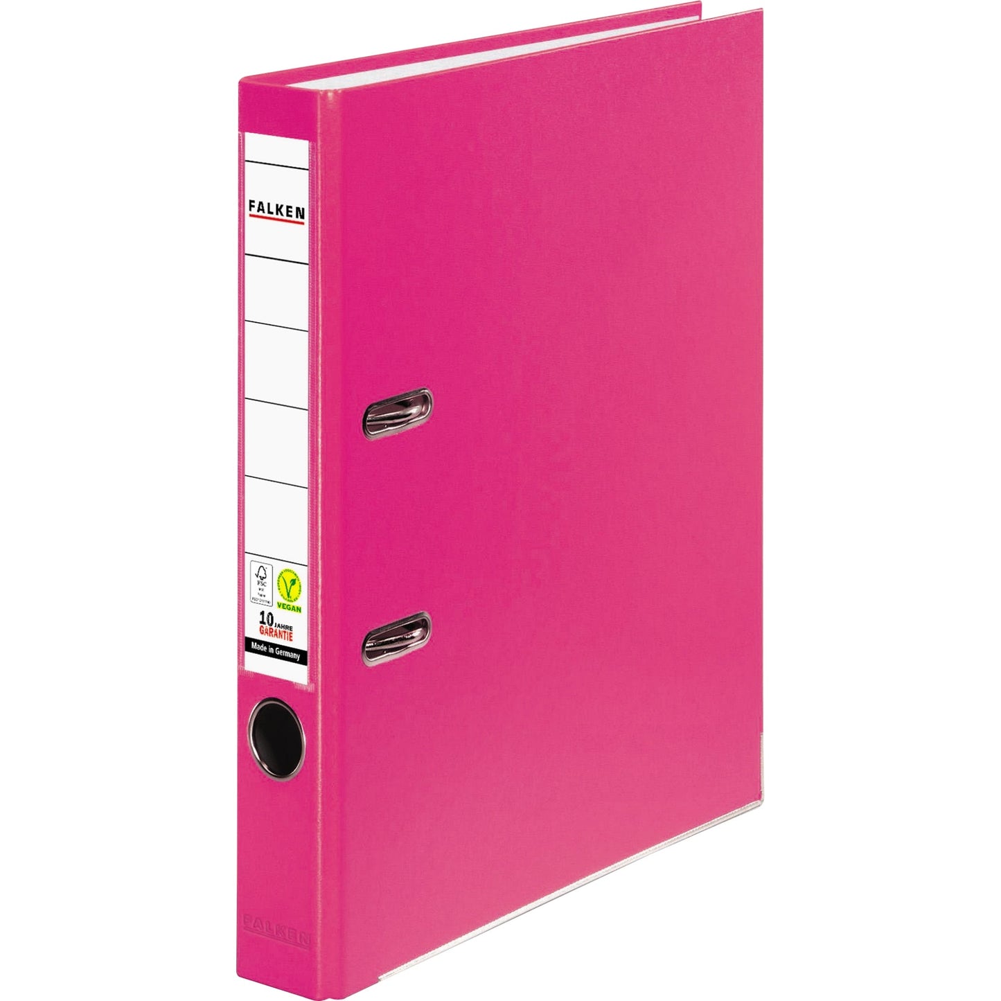Falken Ordner Color Vegan 50mm DIN A4 Rückenschild: einsteckbar mit Schlitzen Werkstoff: Pappe Material außen: Polypropylen Material innen: Papier pink