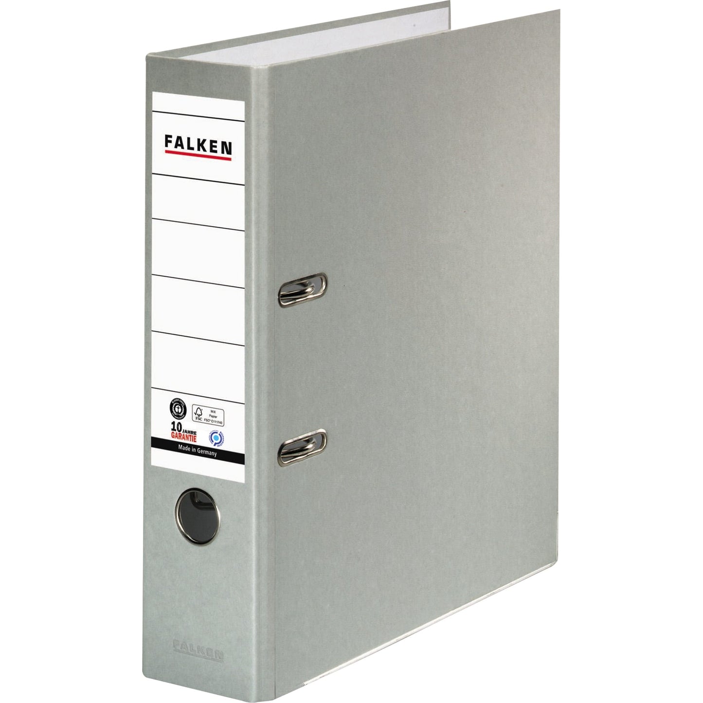 Falken Ordner Recycolor 80mm DIN A4 Rückenschild: geklebt mit Schlitzen Werkstoff: Pappe Material außen: Kraftpapier Material innen: Papier grau