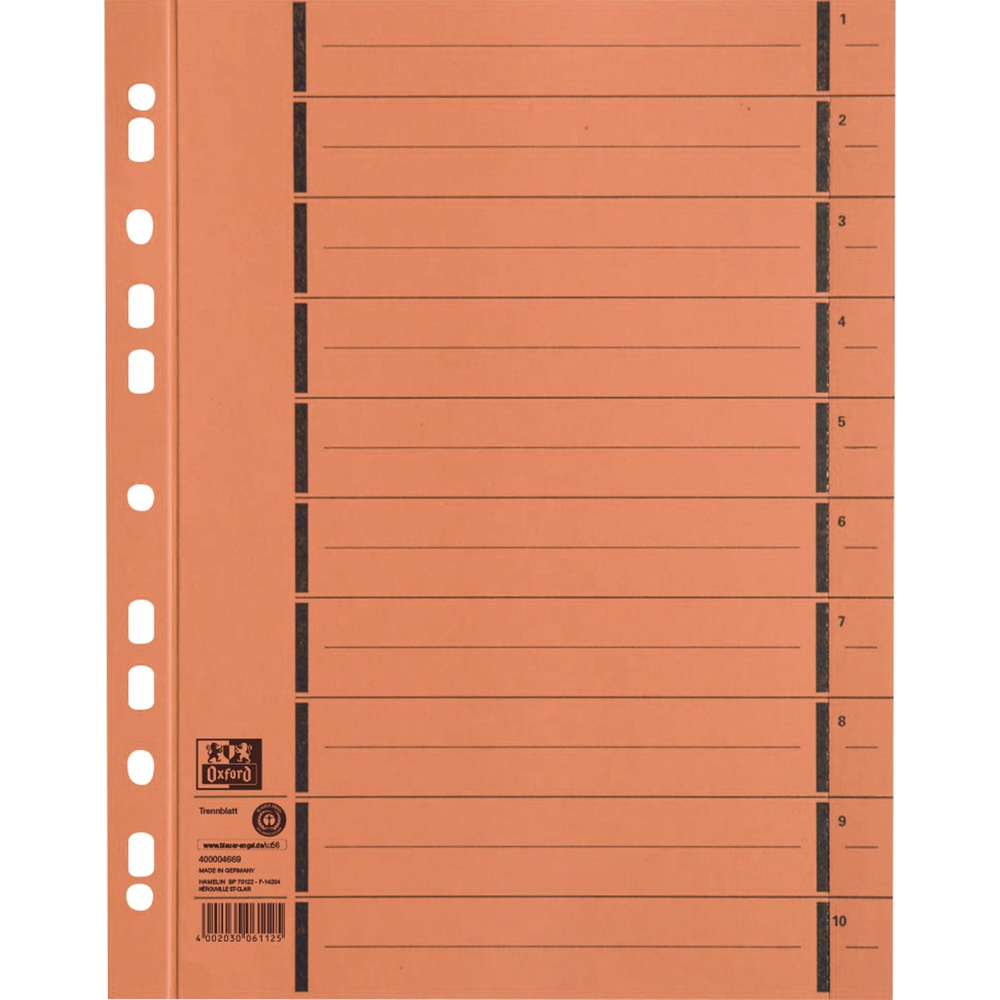 Oxford Trennblatt DIN A4 Manilakarton orange 100 St./Pack.