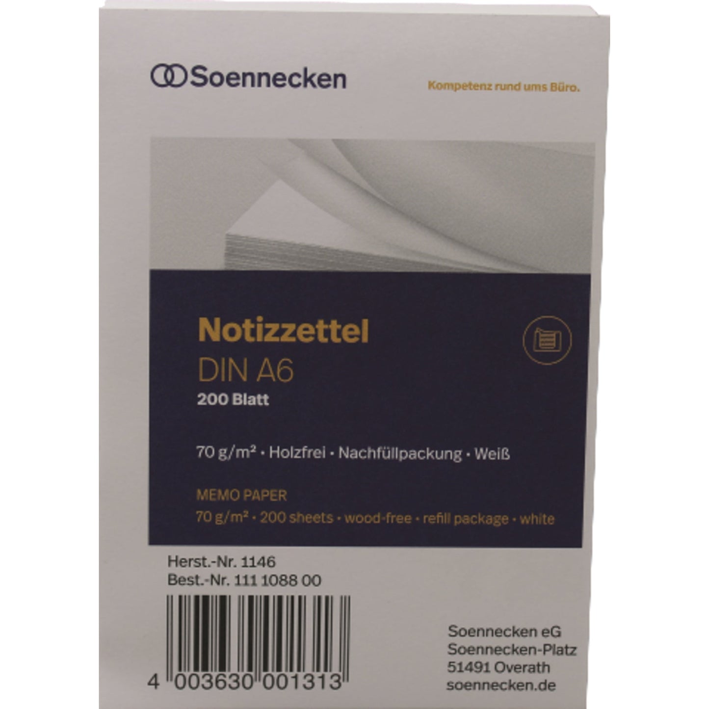 Soennecken Zettelboxeinlage DIN A6 70g/m² holzfrei weiß 200 Bl./Pack.