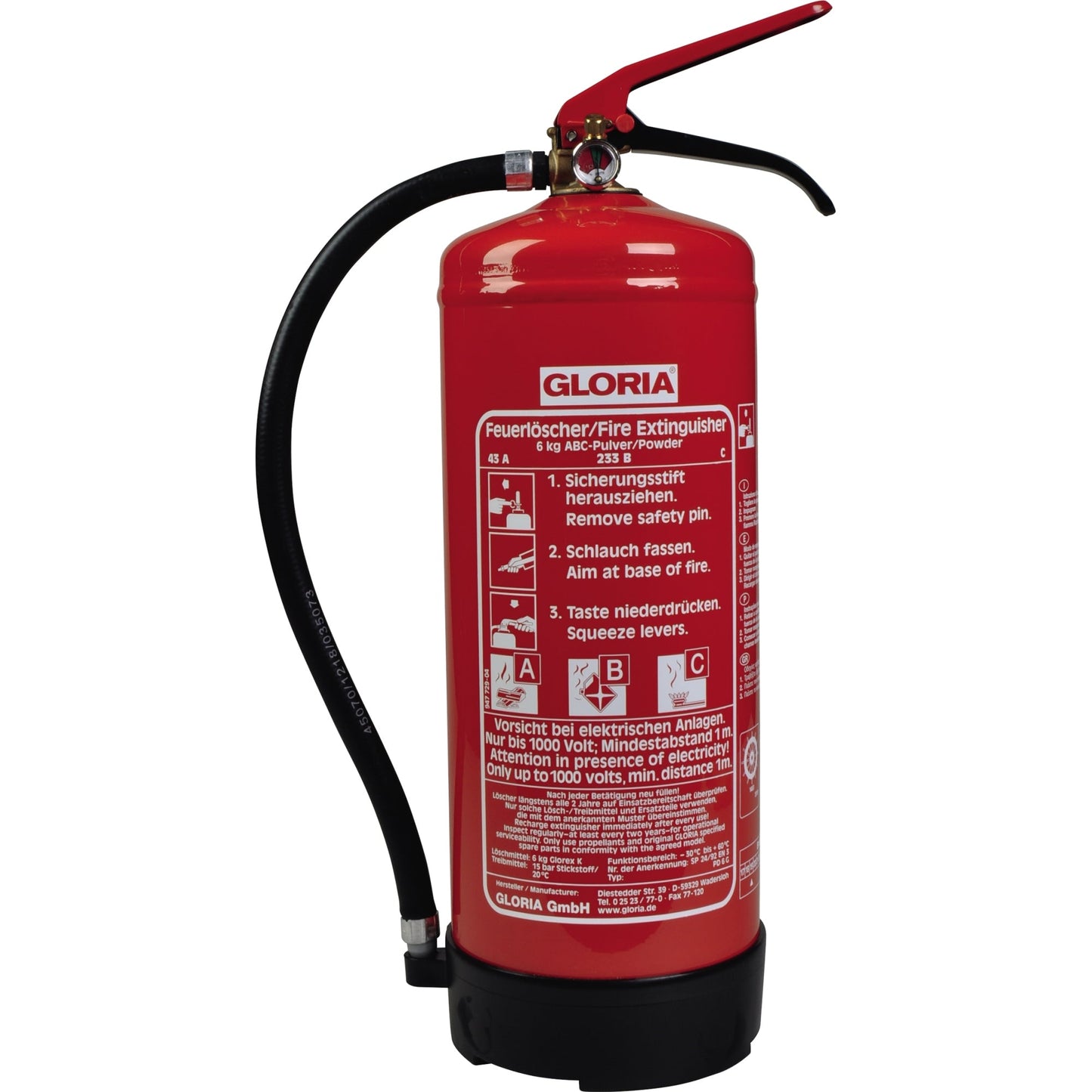 GLORIA Handfeuerlöscher PD 6 G 43A, 233B 26,5 x 61 x 18,2 cm (B x H x T)