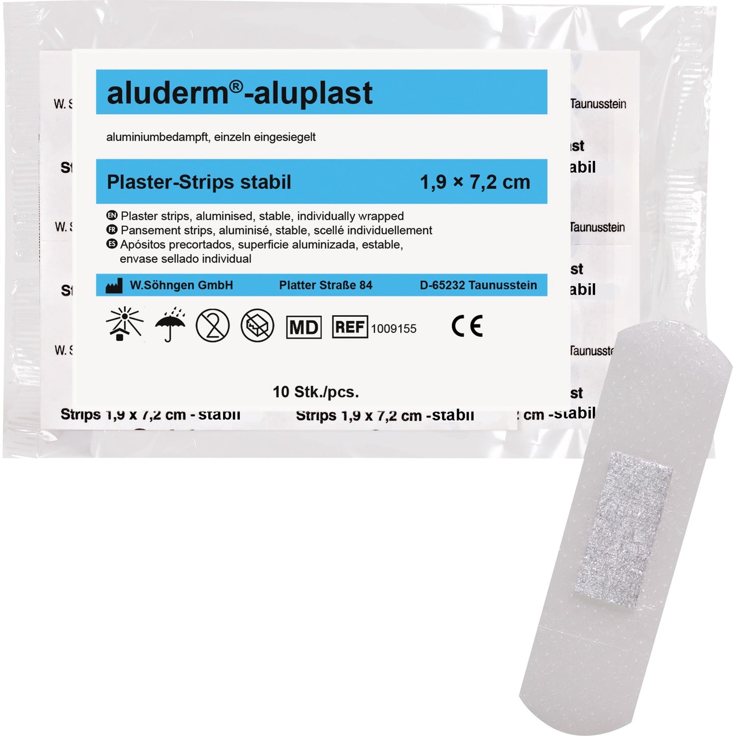 aluderm® Pflaster aluplast 1,9 x 7,2 cm (B x L) Polyestervlies weiß 10 St./Pack.