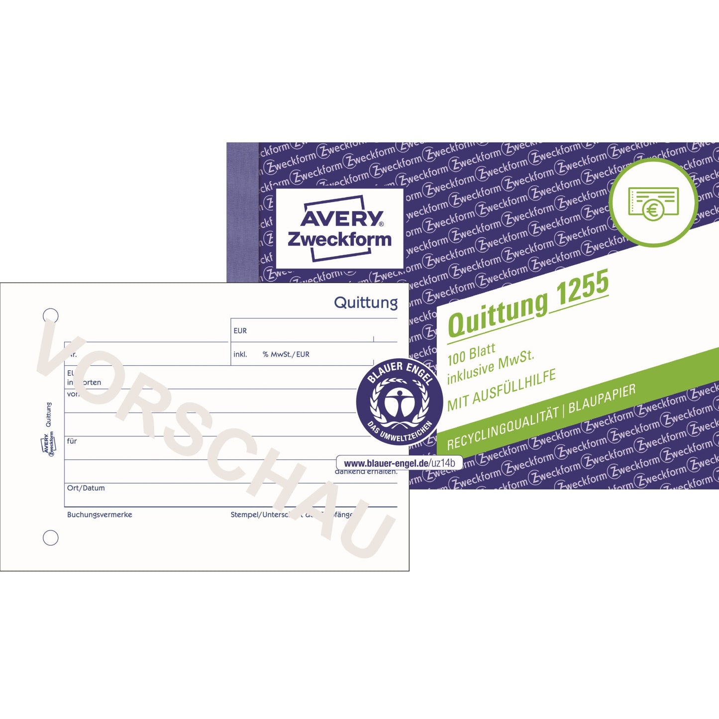 Avery Zweckform Quittung 1255 DIN A6 quer nicht selbstdurchschreibend 100 Bl.