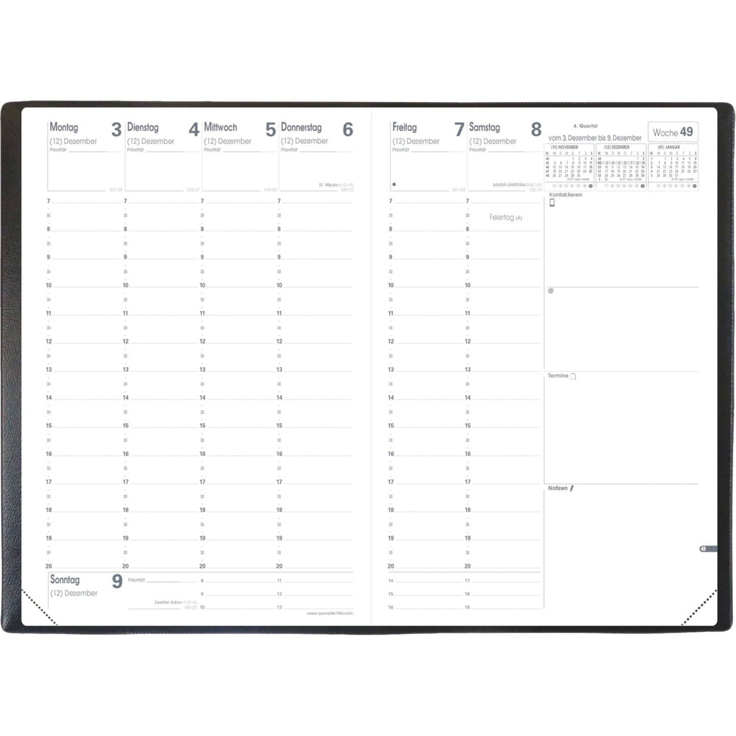 Quo Vadis Buchkalender Minister Impala 2026 16 x 24 cm (B x H) 1 Woche/2 Seiten Kunststoff schwarz