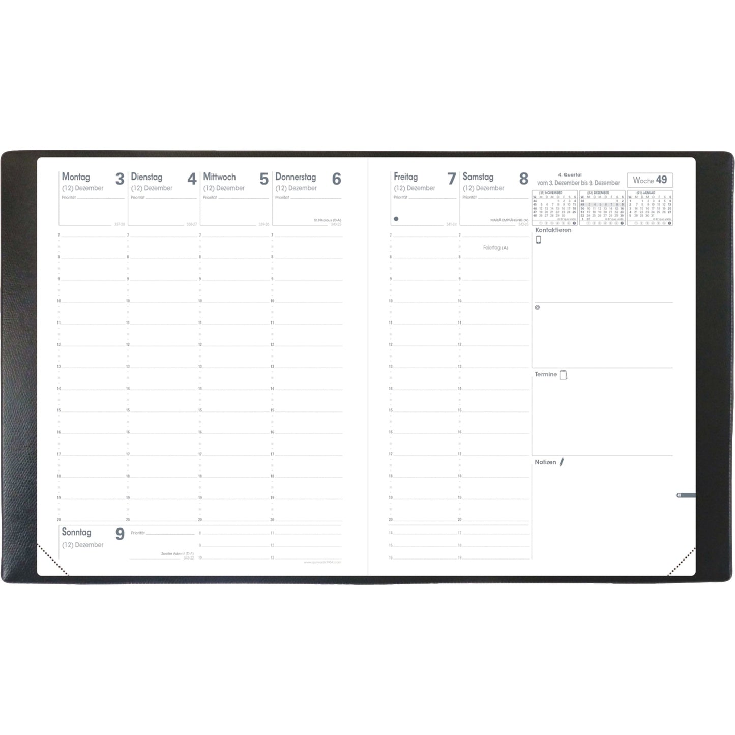 Quo Vadis Buchkalender Pre 777 VZ Impala 2026 21 x 27 cm (B x H) 1 Woche/2 Seiten Kunststoff schwarz