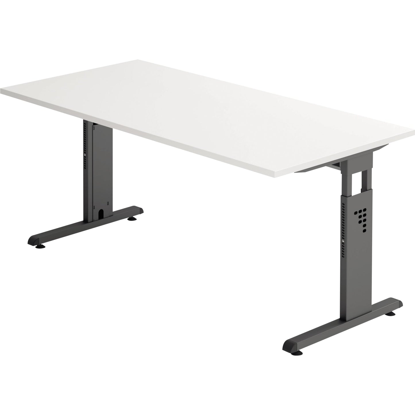 Hammerbacher Schreibtisch O-Serie Maße: 1.600 x 650-850 x 800 mm (B x H x T) Spanplatte weiß