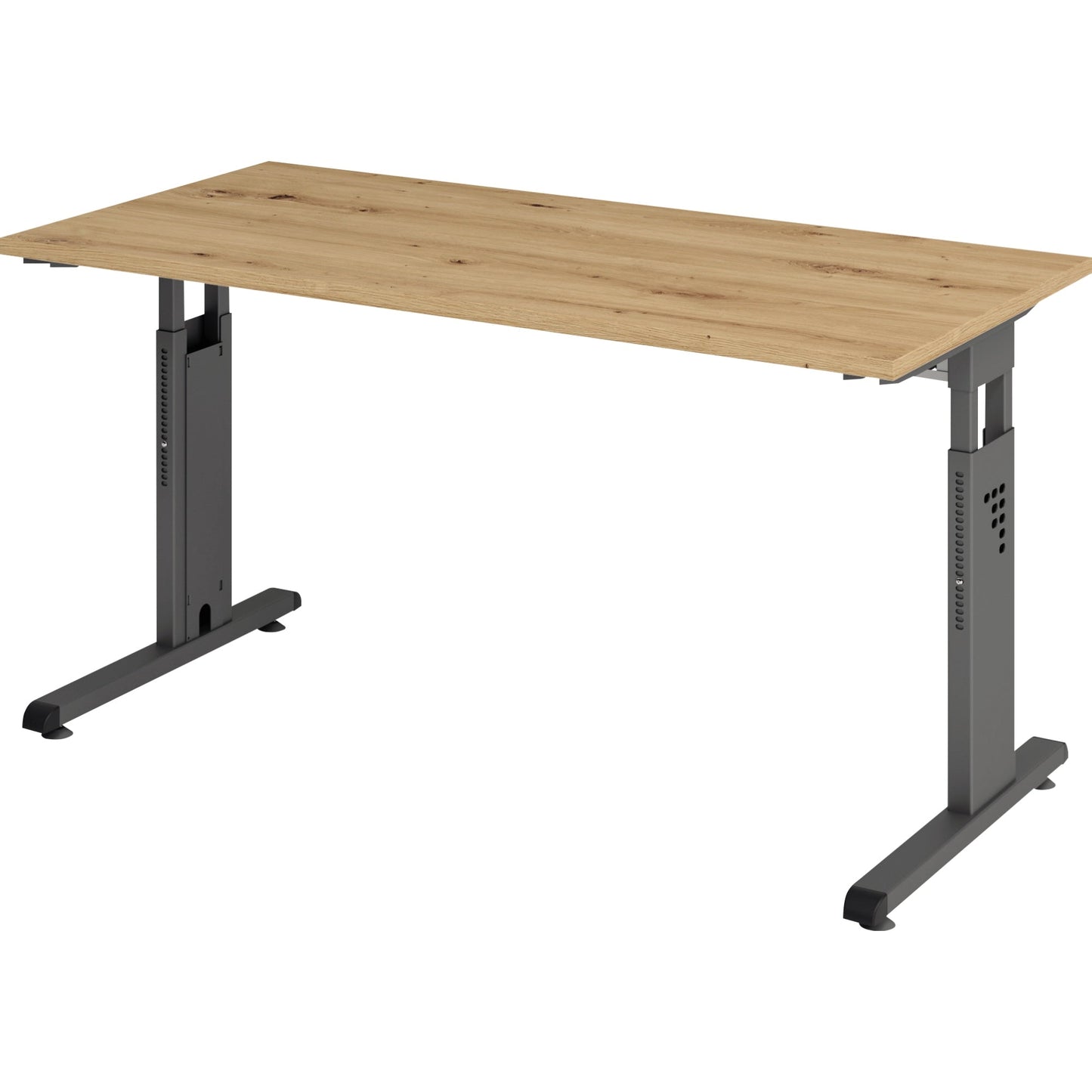 Hammerbacher Schreibtisch O-Serie mini Maße: 1.400 x 650-850 x 672 mm (B x H x T) Spanplatte eiche