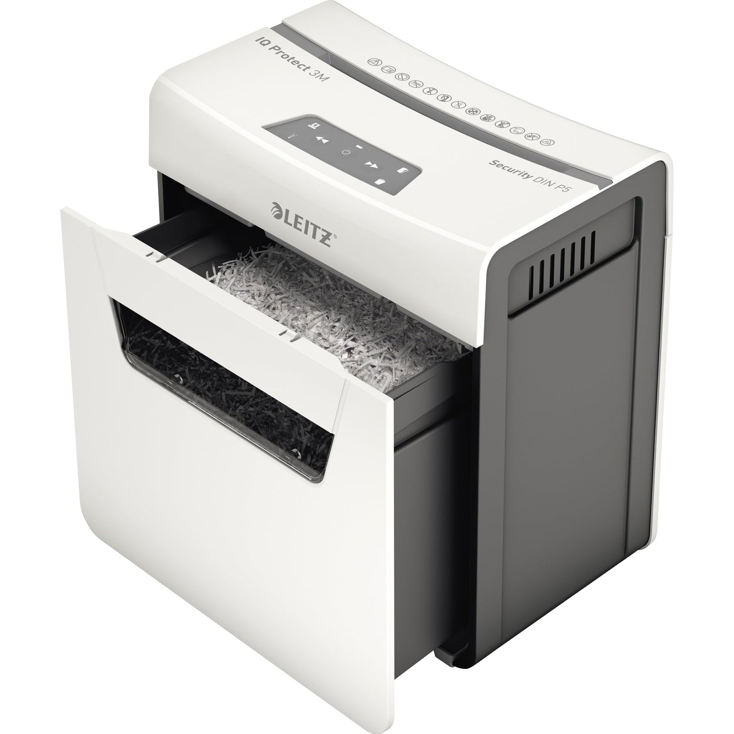 Leitz Aktenvernichter IQ 3M Protect Premium P-5 Papier, Heftklammern, Büroklammern Partikelschnitt weiß