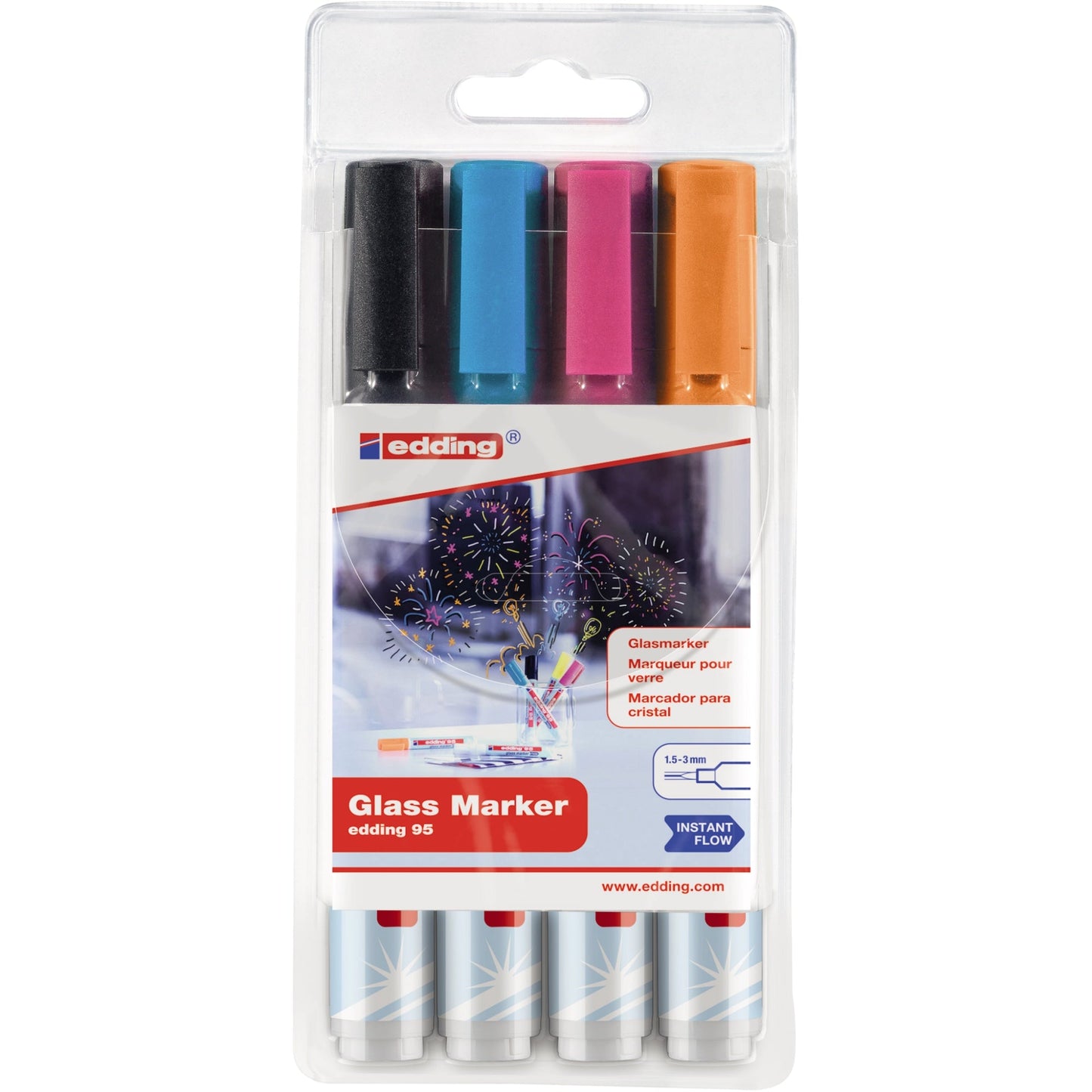 edding Glasboardmarker 95 1,5-3mm farbig sortiert Rundspitze 4 St./Pack.