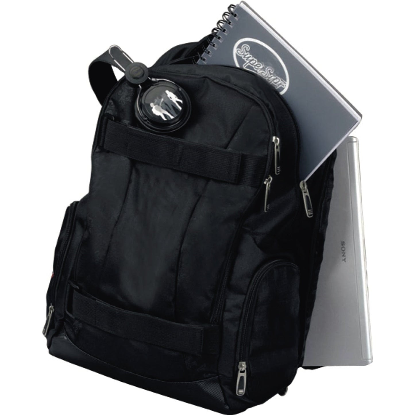 LIGHTPAK® Notebookrucksack HAWK 44 × 38 × 16 cm (B x H x T) Reißverschluss Hauptfach, Vorfach, seitliches RV-Laptopfach, 2 seitliche Taschen, Boardhalterung Polyester schwarz