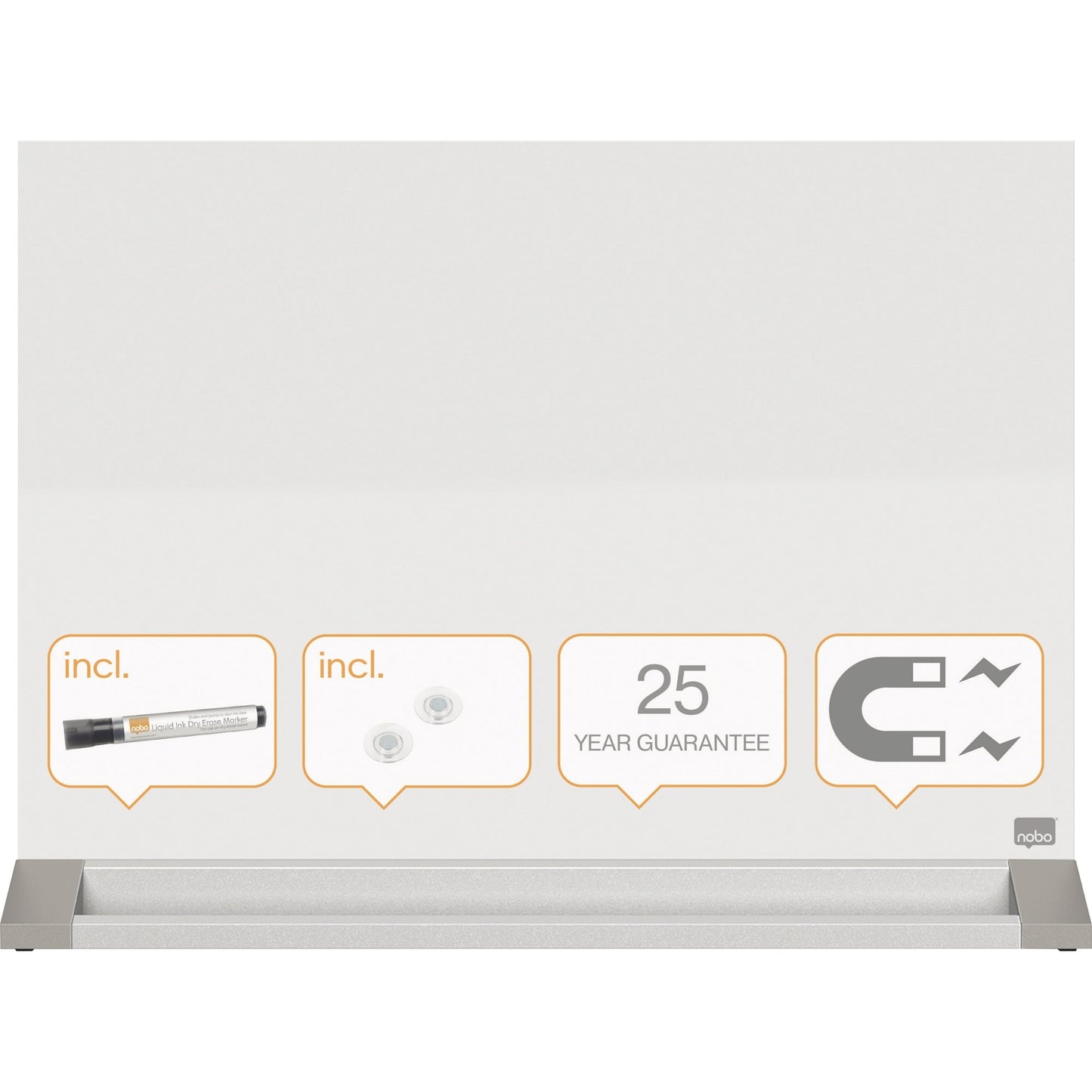 Nobo® Glasboard Tafel magnethaftend inkl. Whiteboardmarker, Tafelwischer Sicherheitsglas brillantweiß