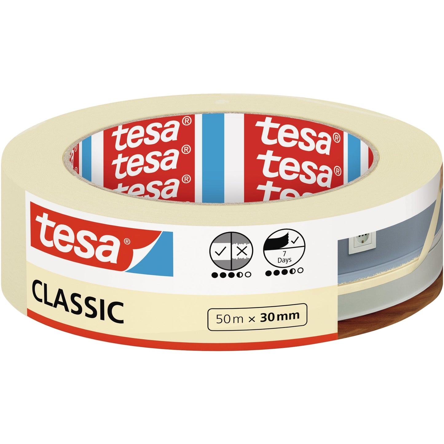 tesa® Kreppband CLASSIC Innenbereich 30 mm x 50 m (B x L) Papier beige