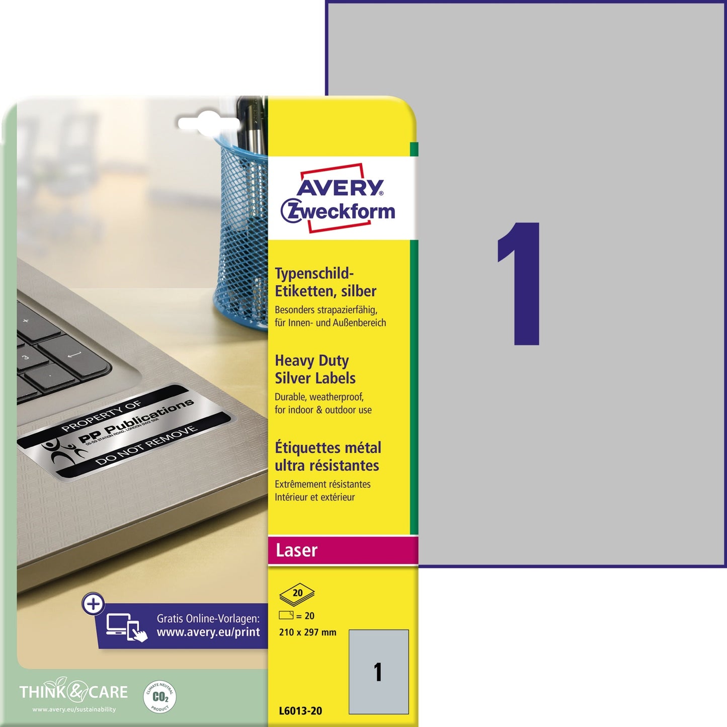Avery Zweckform Typenschildetikett 210 x 297 mm (B x H) silber 20 Etik./Pack.