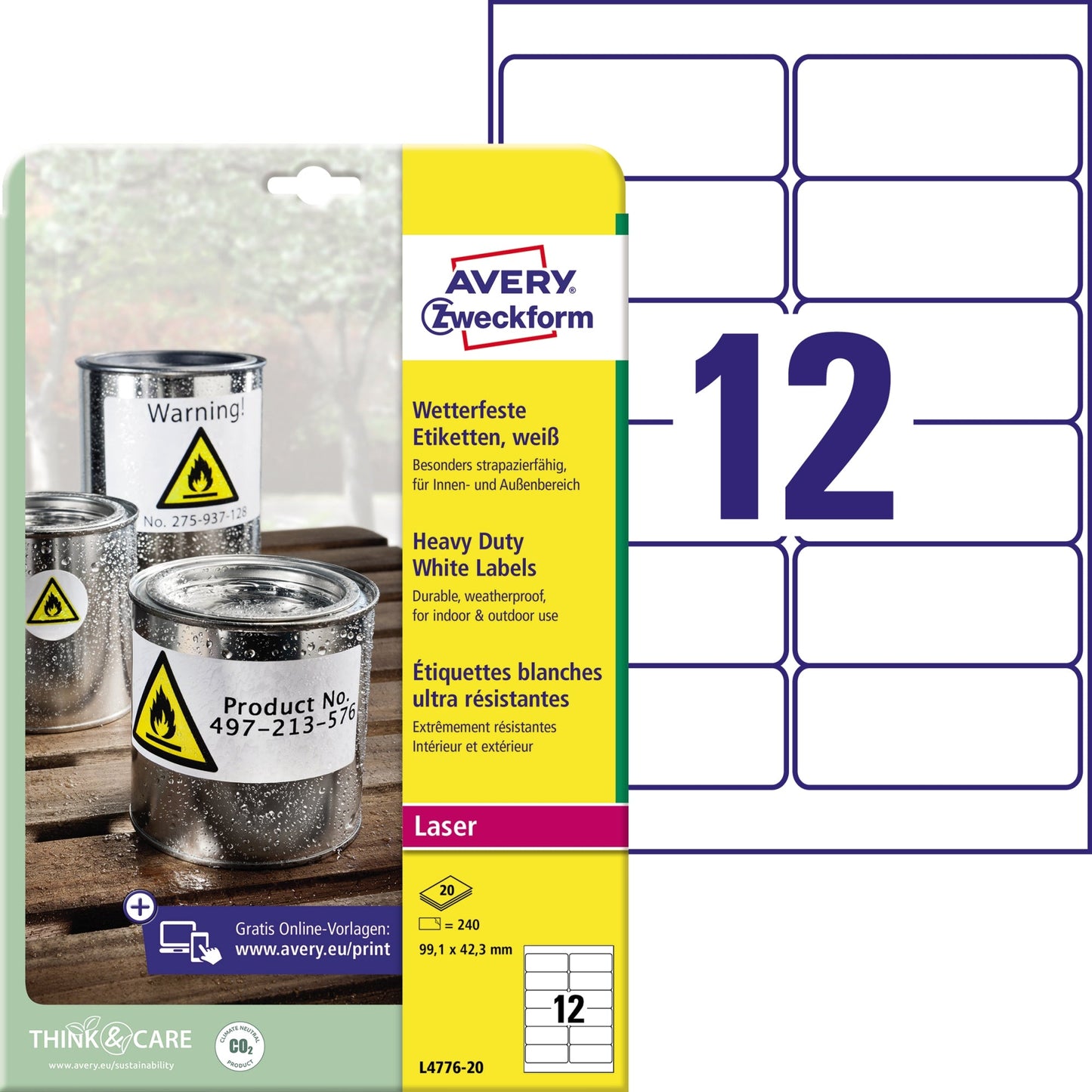 Avery Zweckform Folienetikett 99,1 x 42,3 mm (B x H) weiß 240 Etik./Pack.