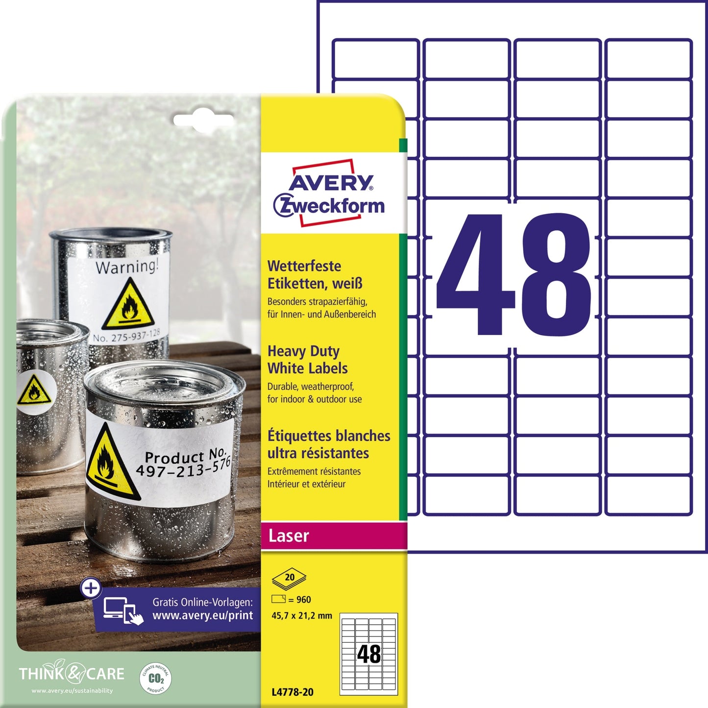 Avery Zweckform Folienetikett 45,7 x 21,2 mm (B x H) weiß 960 Etik./Pack.
