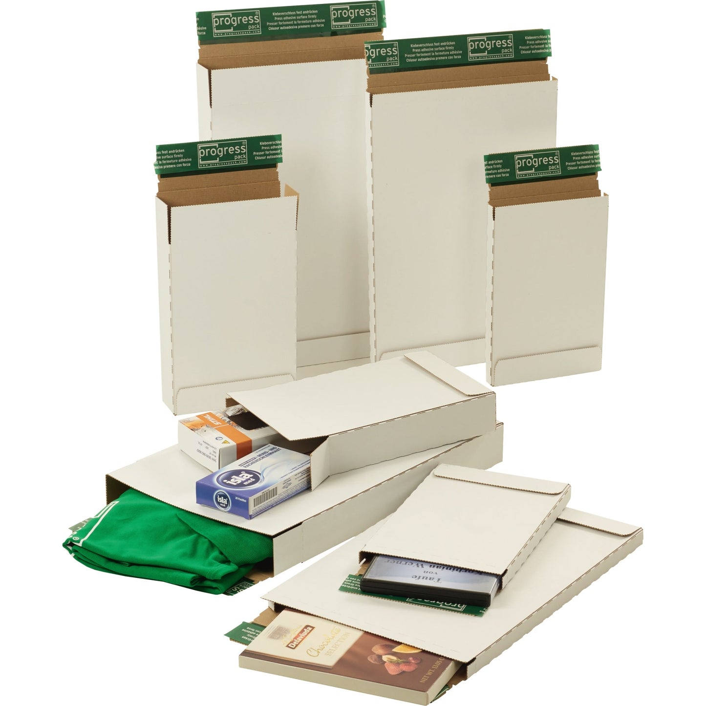 progress pack Versandkarton Briefbox PREMIUM Innenmaße: 15,5 x 1,5 x 21,5 cm (B x H x T) Außenmaße: 15,9 x 1,9 x 22,2 cm (B x H x T) Wellpappe weiß