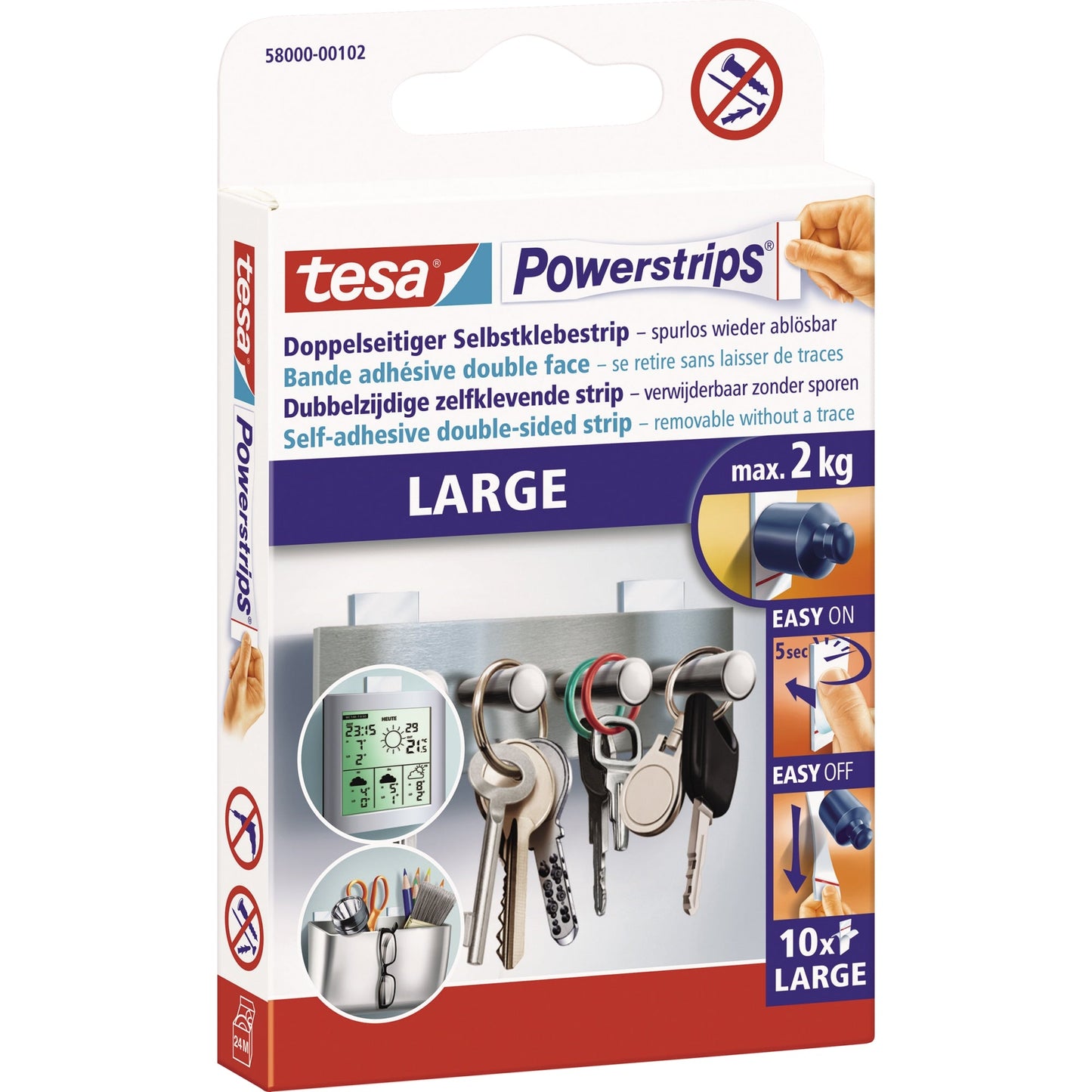 tesa® Klebepad Powerstrips® Large 20 x 50 mm (B x L) weiß 10 St./Pack.
