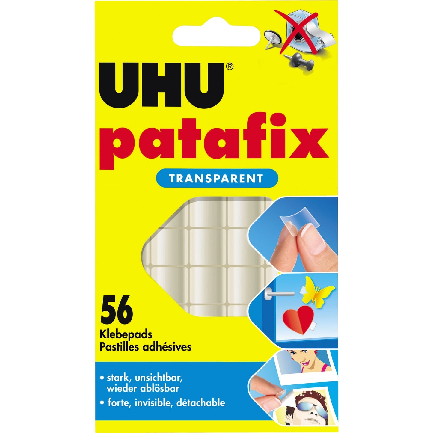 UHU® Klebepad patafix TRANSPARENT Glasflächen, transparente Objekte 12 x 12 mm (B x L) transparent 56 St./Pack.