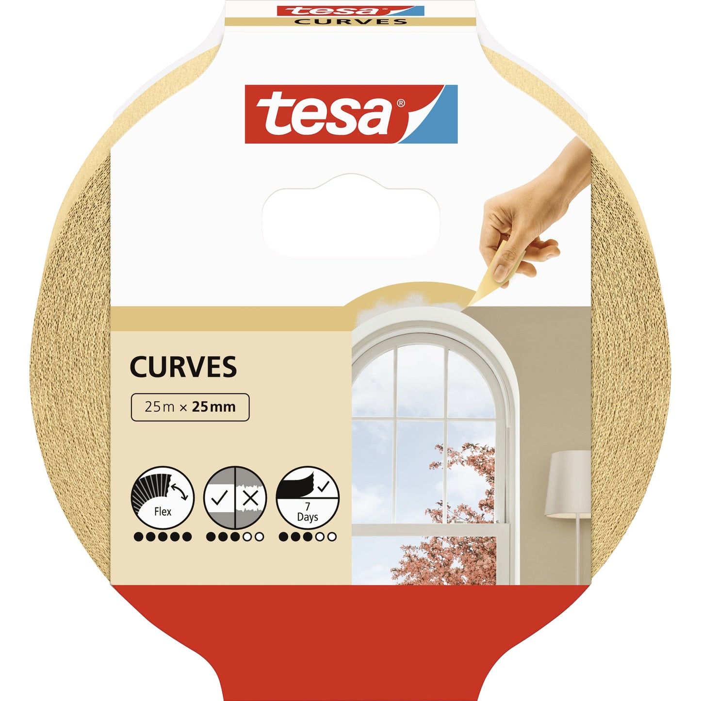 tesa® Kreppband KURVEN Innenbereich 25 mm x 25 m (B x L) Naturkautschuk beige