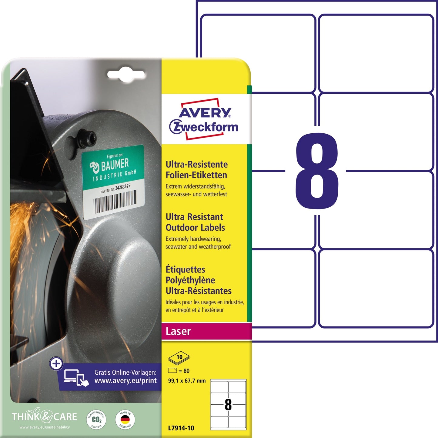 Avery Zweckform Folienetikett 99,1 x 67,7 mm (B x H) weiß 80 Etik./Pack.