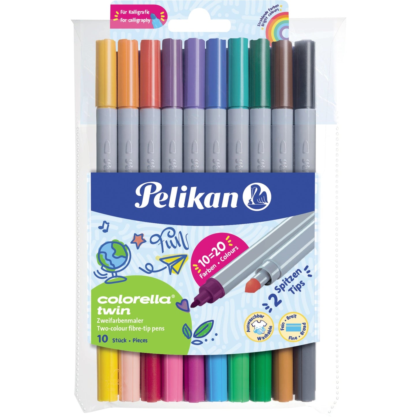 Pelikan Fasermaler Colorella twin® C304 1 und 2mm farbig sortiert auswaschbar 10 St./Pack.