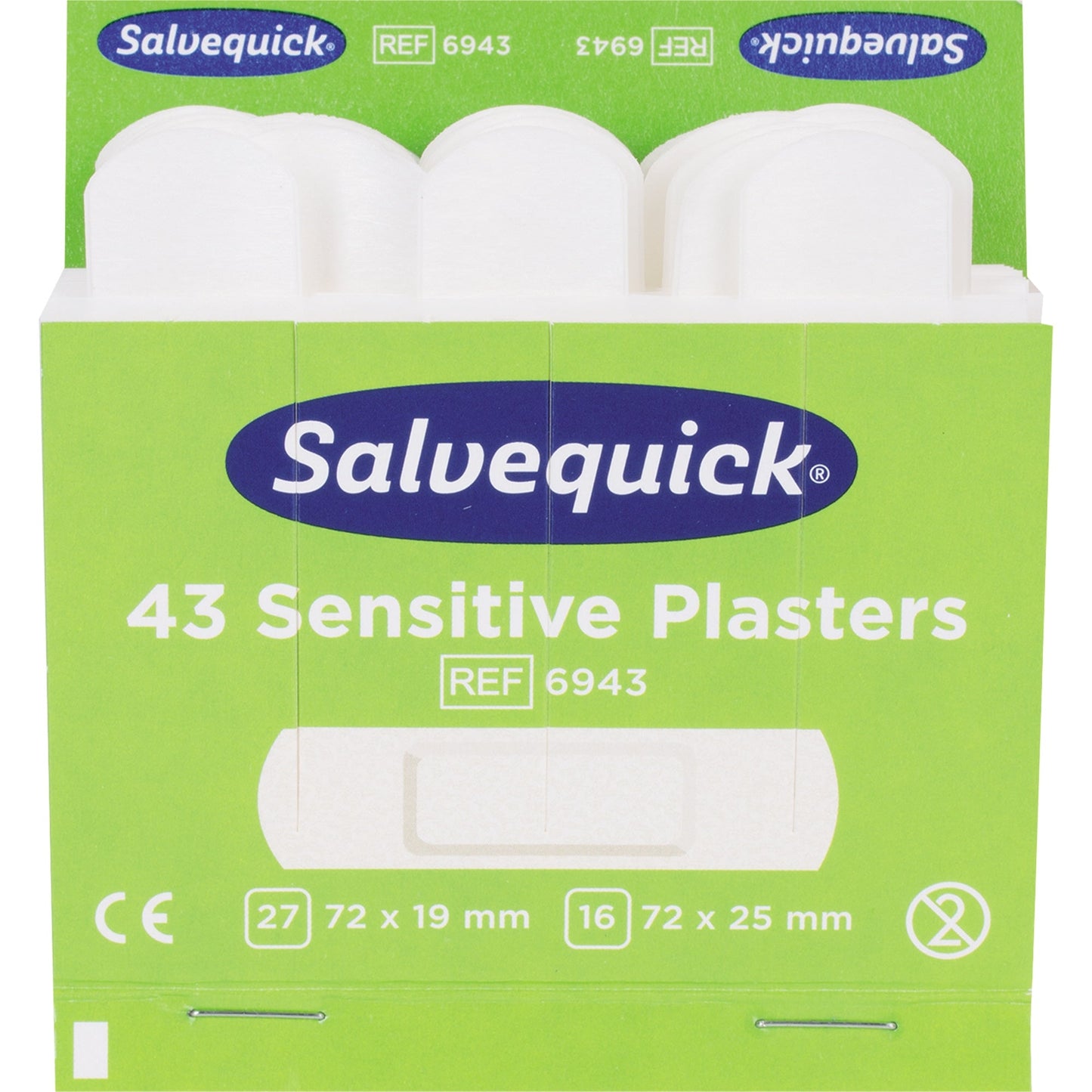 Salvequick Nachfüllset Pflasterspender Sensitive Refill 6943 Salvequick Pflasterspender 490710 27 St. 7,2 x 1,9 cm, 16 St. 7,2 x 2,5 cm Vlies 43 St./Pack.