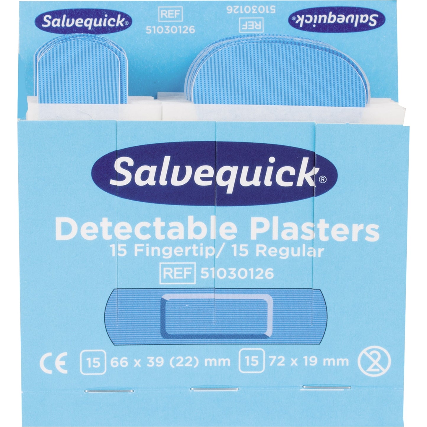 Salvequick Nachfüllset Pflasterspender detektierbar Refill 51030126 Salvequick Pflasterspender Blue Detectable 1009072 15 St. 39 x 66 cm, 15 St. 19 x 72 cm 30 St./Pack.