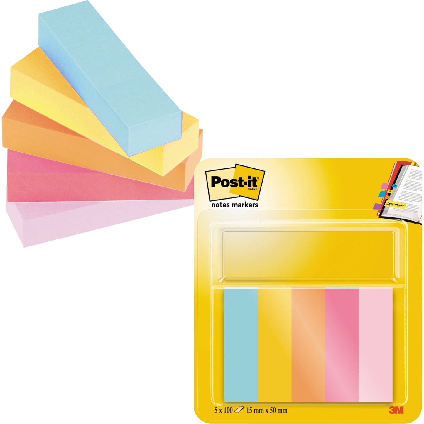 Post-it® Haftmarker Page Marker Beachside Collection 50 x 15 mm (B x H) türkis, ultragelb, vitalorange, powerpink, flamingopink 50 Bl./Block 5 Block/Pack.