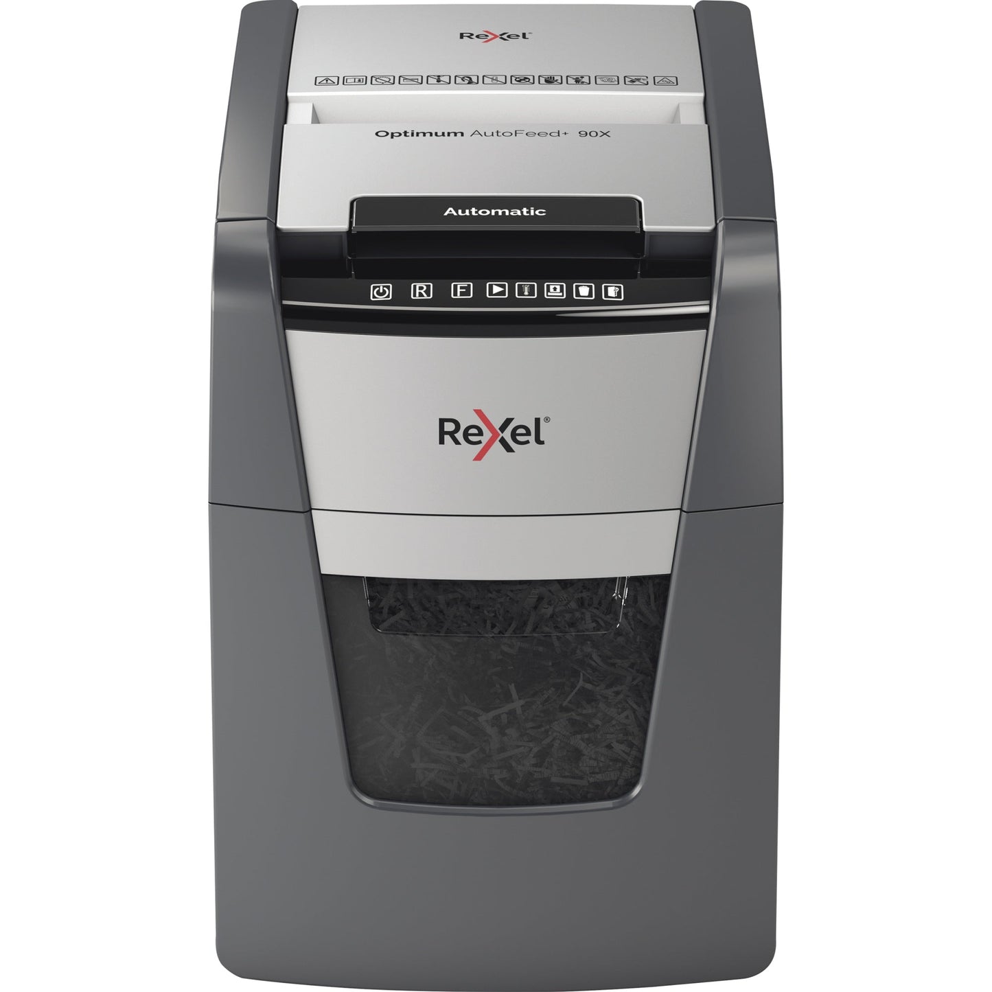 Rexel® Aktenvernichter Optimum AutoFeed+ 90X P-4 Papier, Heftklammern, Büroklammern, Kreditkarten Partikelschnitt 9 Bl. manuell, 99 Bl. automatisch schwarz